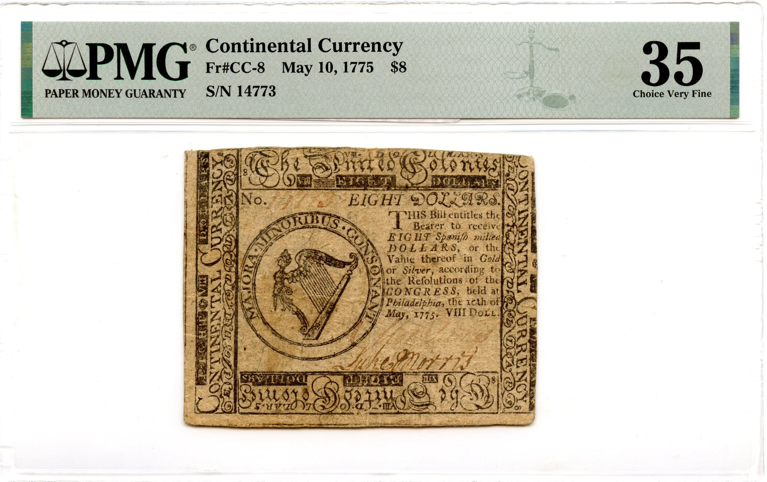 Continental Currency Fr#CC-8 May 10, 1775 $8 PMG VF-35 *First Issue*