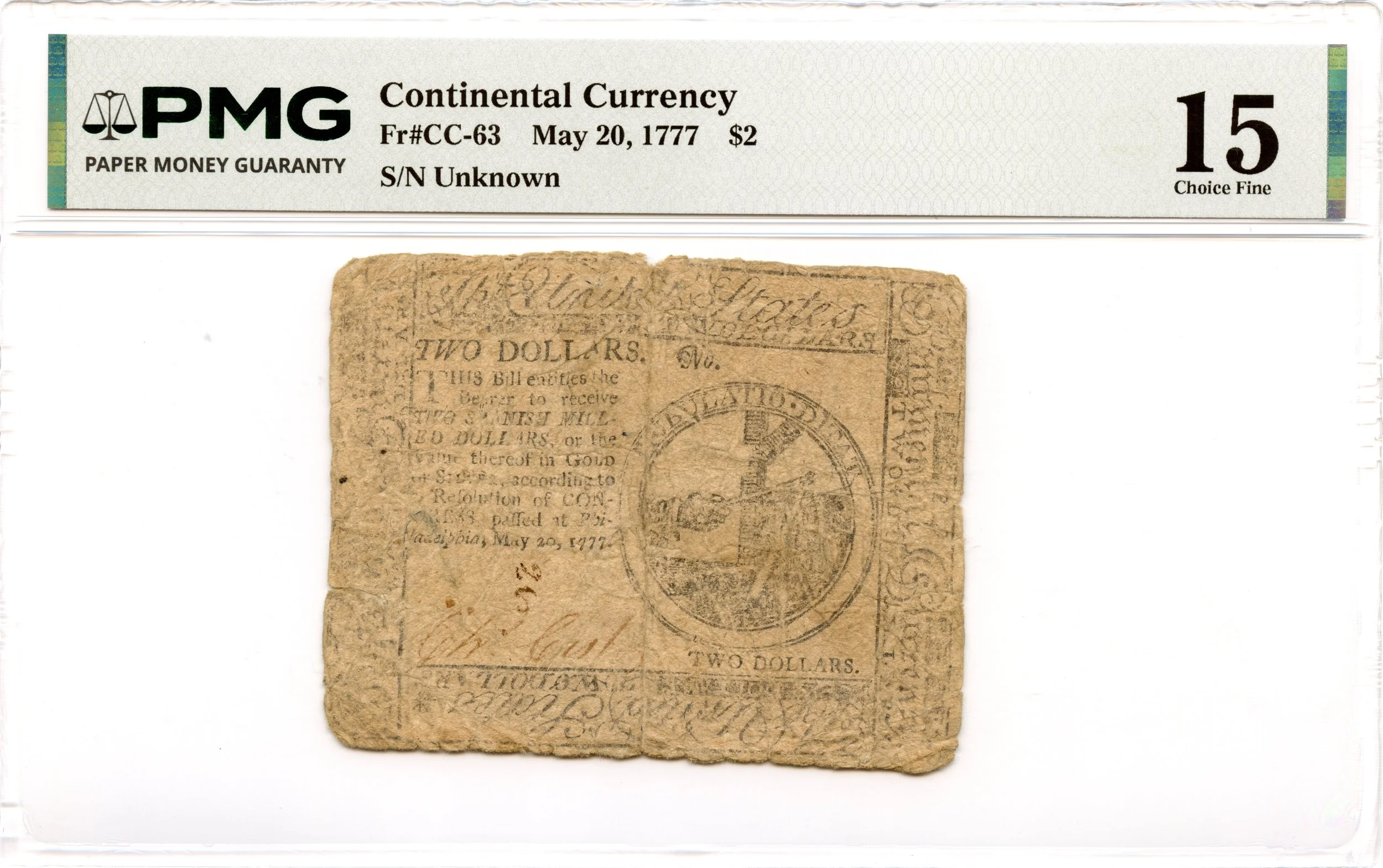 Continental Currency Fr#CC-63 May 20, 1777 $2 PMG F-15 *Extremely Scarce*