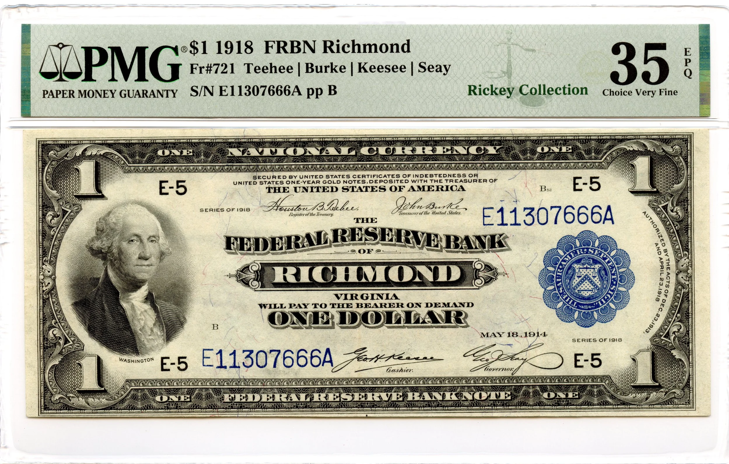 1918 $1 Federal Reserve Bank Note Richmond Fr#721 PMG VF-35 EPQ