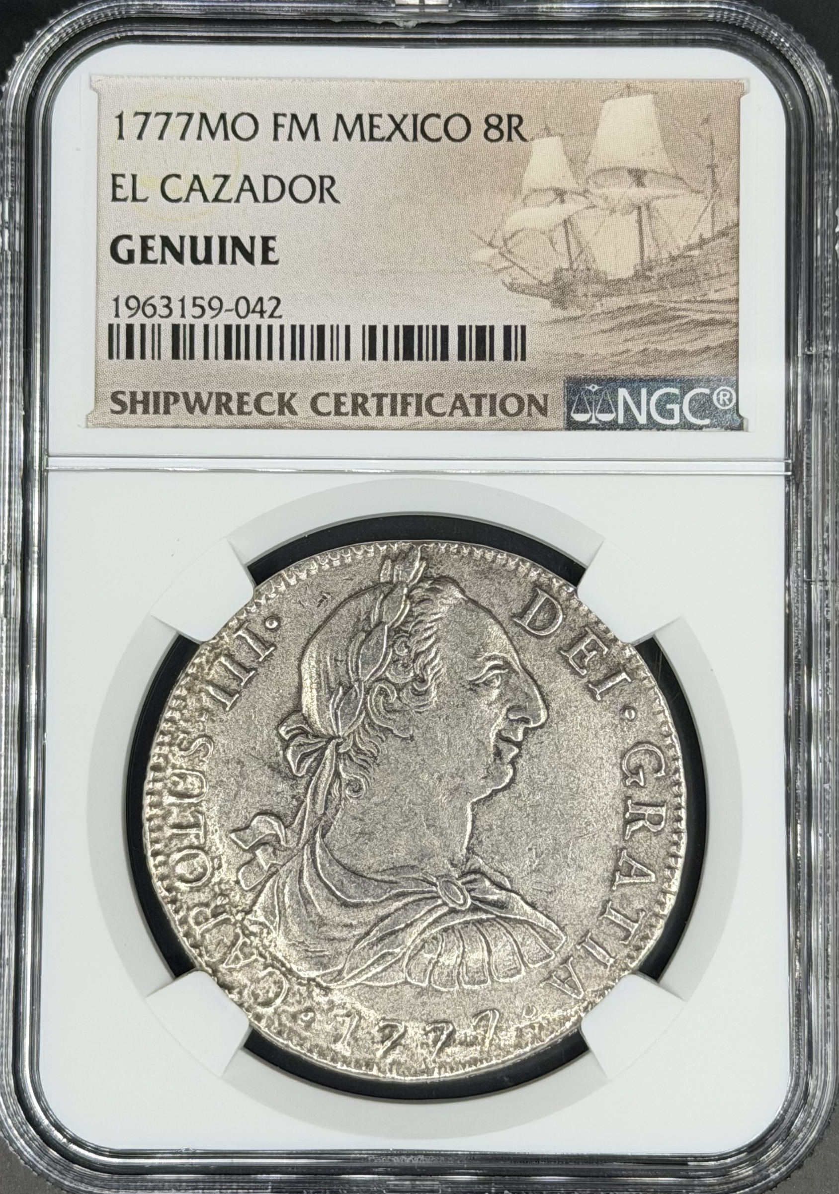 1777 Mo-FM 8 Reales Spanish Colonial Mexico NGC *Choice El Cazador Shipwreck*