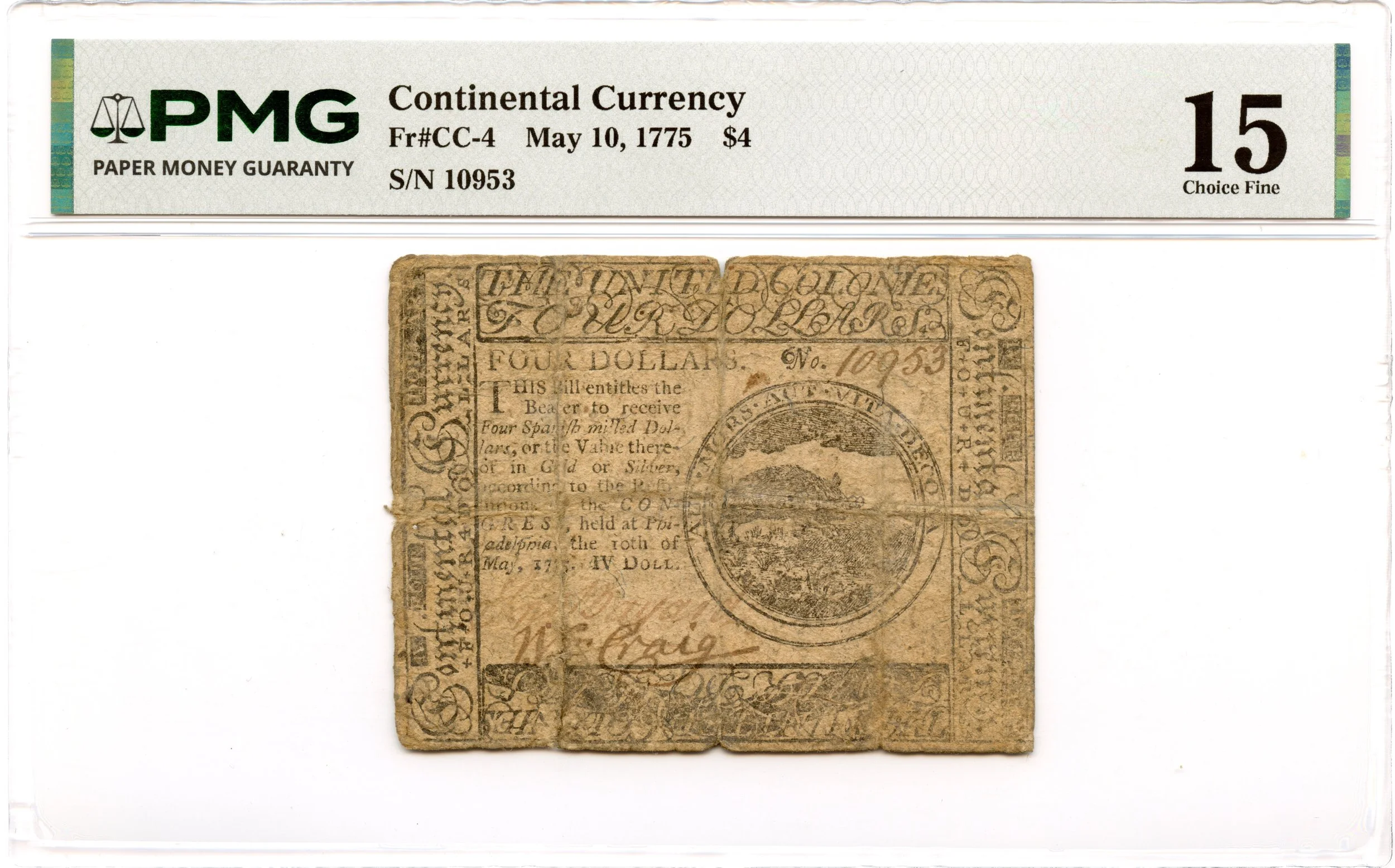 Continental Currency Fr#CC-4 May 10, 1775 $4 PMG F-15 *John Bayard Signature*