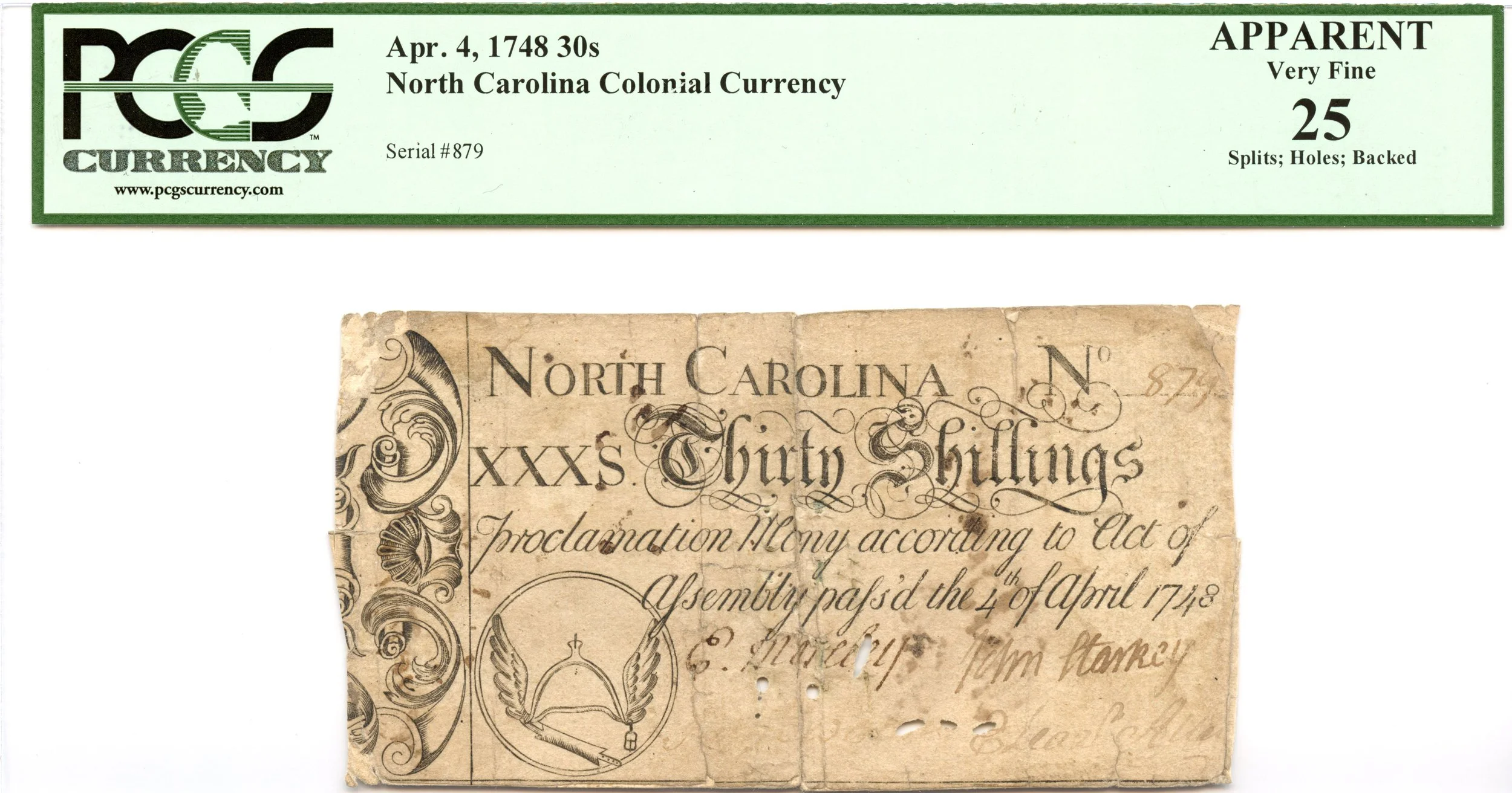 North Carolina Colonial Note Fr#NC-68 April 4, 1748 30s PCGS VF-25