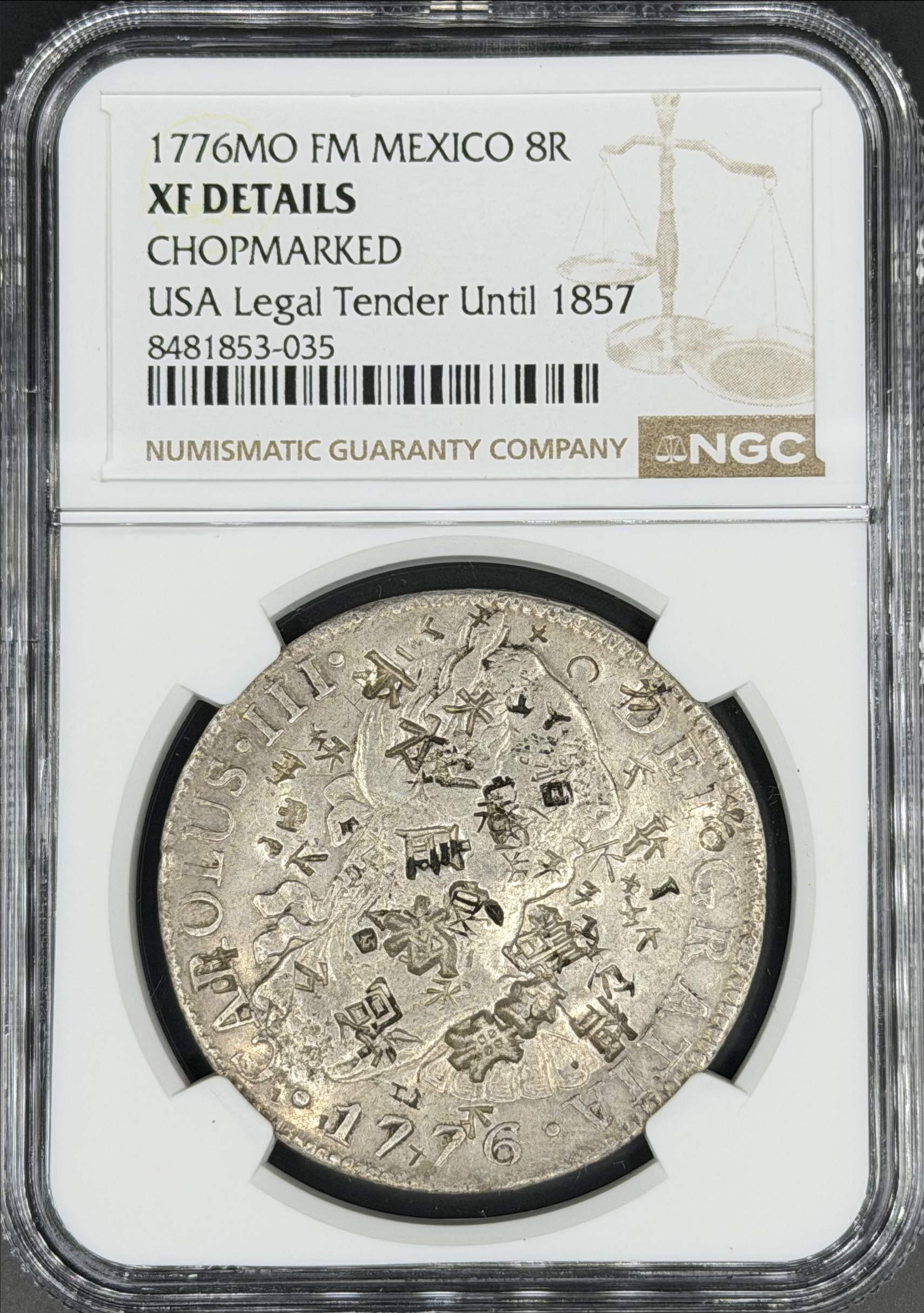 1776 Mo-FM 8 Reales Spanish Colonial Mexico NGC XF Chopmarked *U.S. Legal Tender*