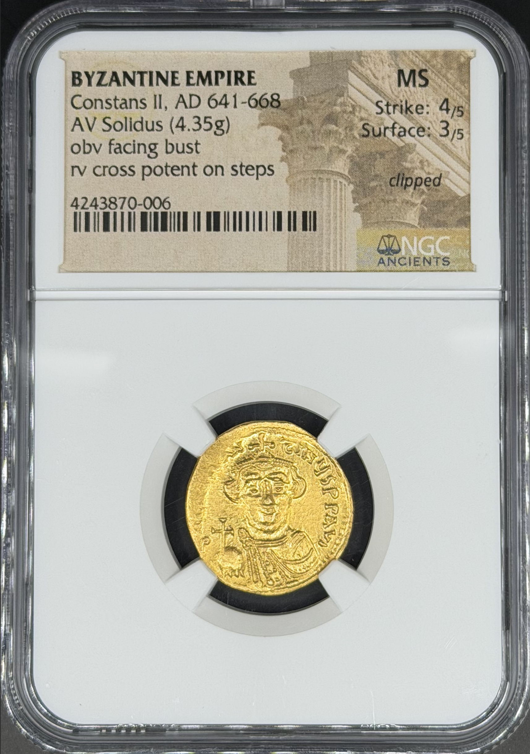 Byzantine Empire (641-668 AD) Constans II AV Solidus NGC MS 4/3
