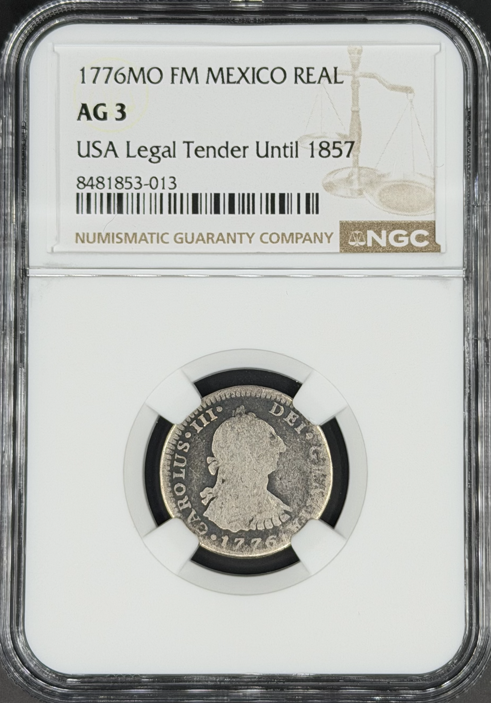 1776 Mo-FM 1 Real Spanish Colonial Mexico NGC AG-3 *U.S. Legal Tender*