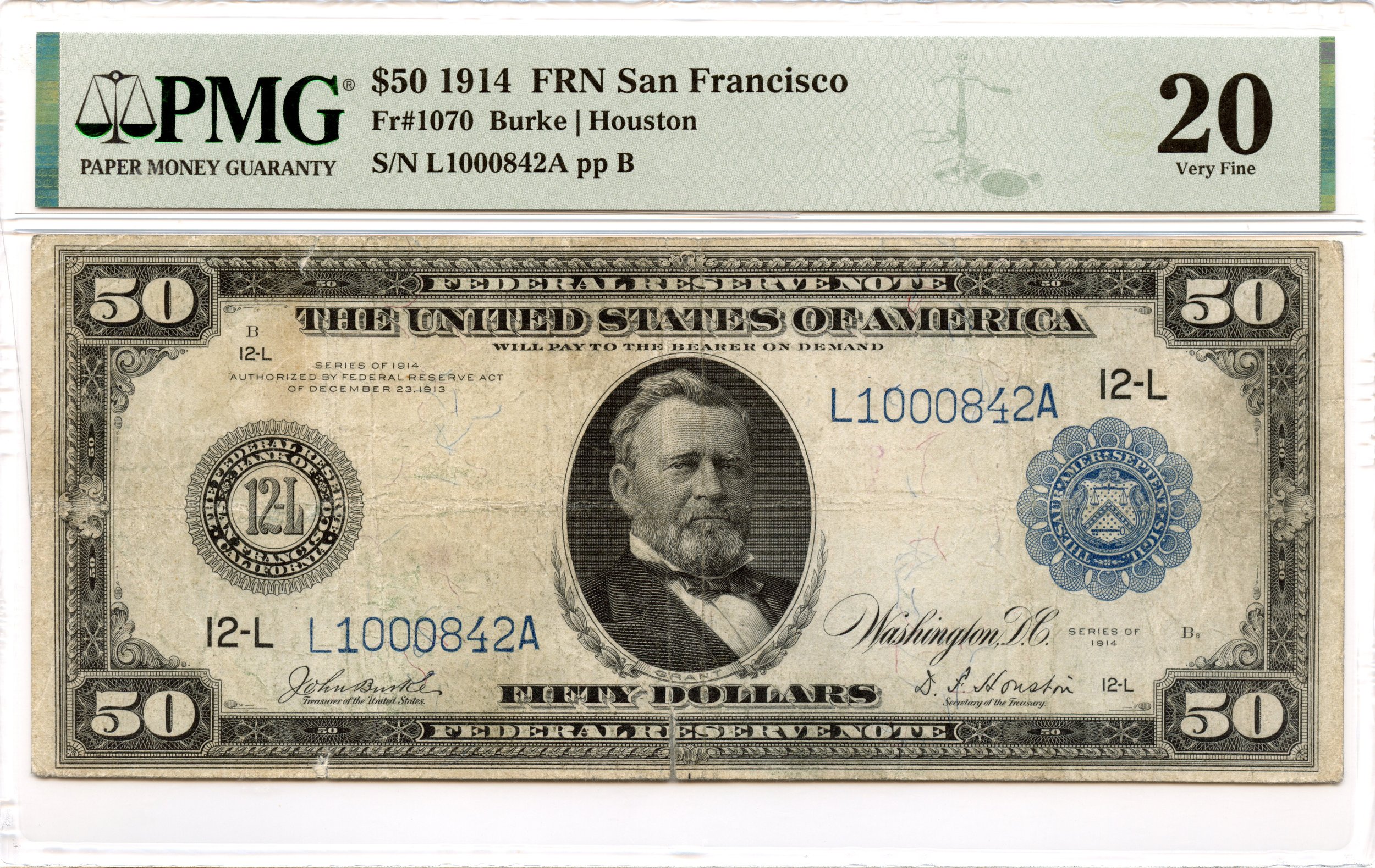 1914 $50 Federal Reserve Note San Francisco Fr#1070 PMG VF-20 *Panama*