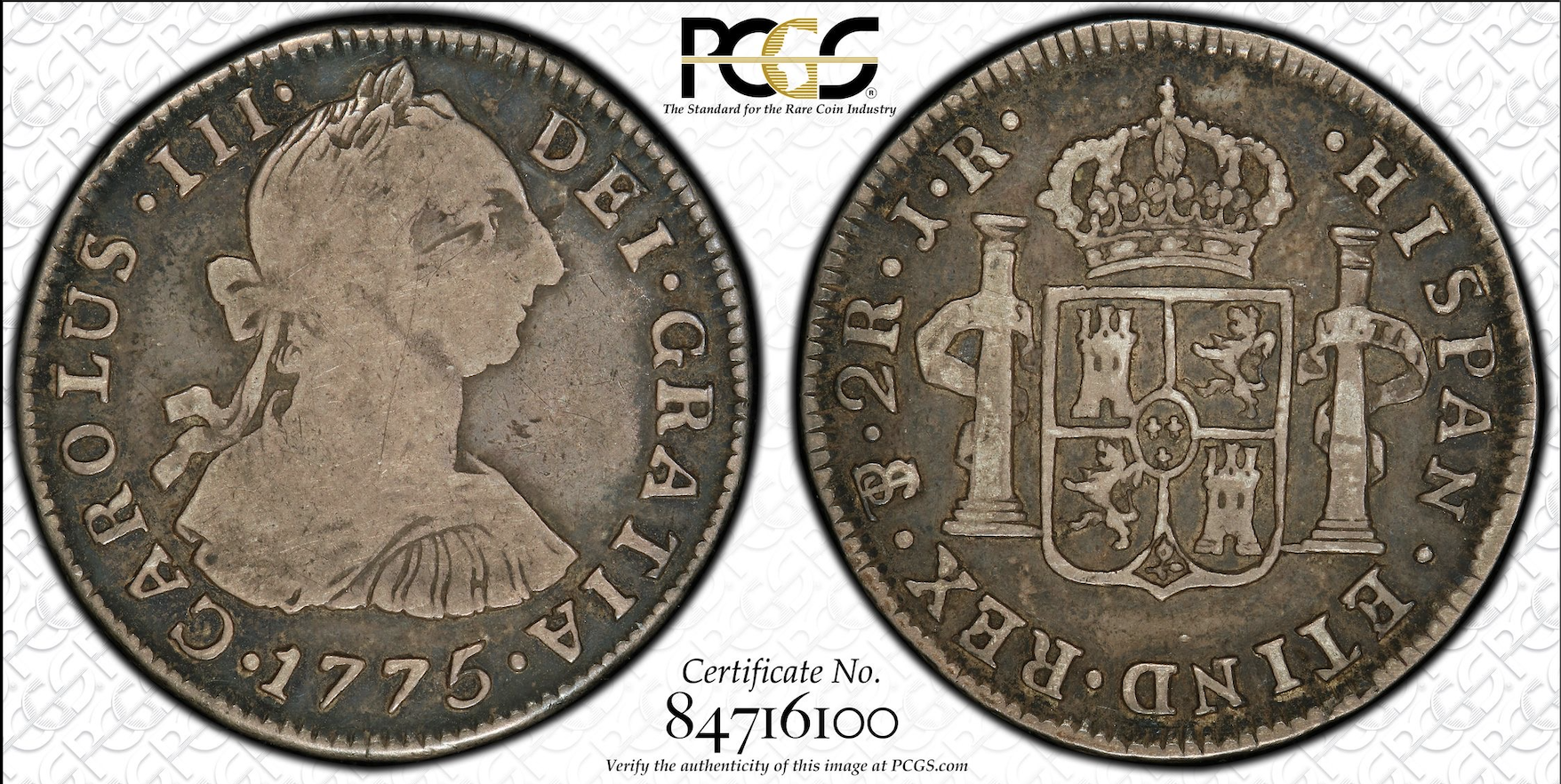 1775 PTS-JR 2 Reales Spanish Colonial Bolivia, Potosi PCGS F-12 *U.S. Legal Tender*