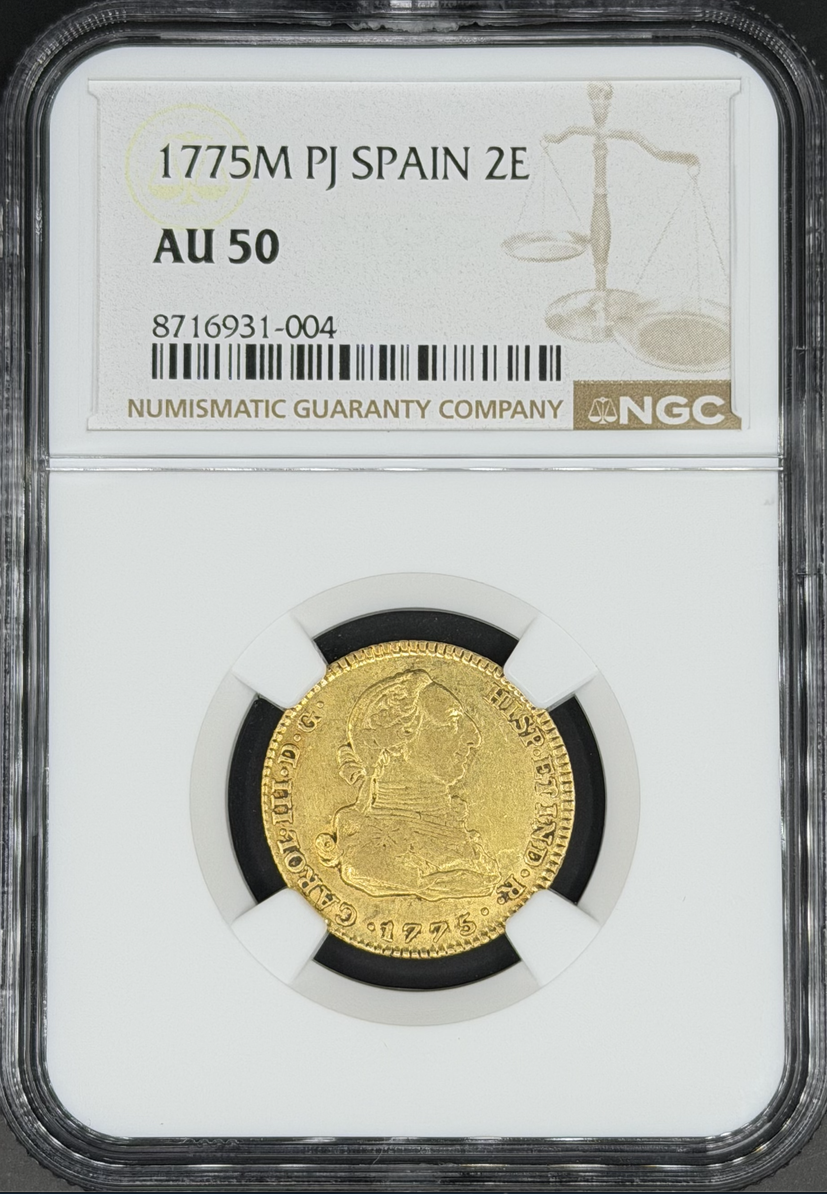 1775 M-PJ 2 Escudos Gold Spain Madrid NGC AU-50 *Exceptional*