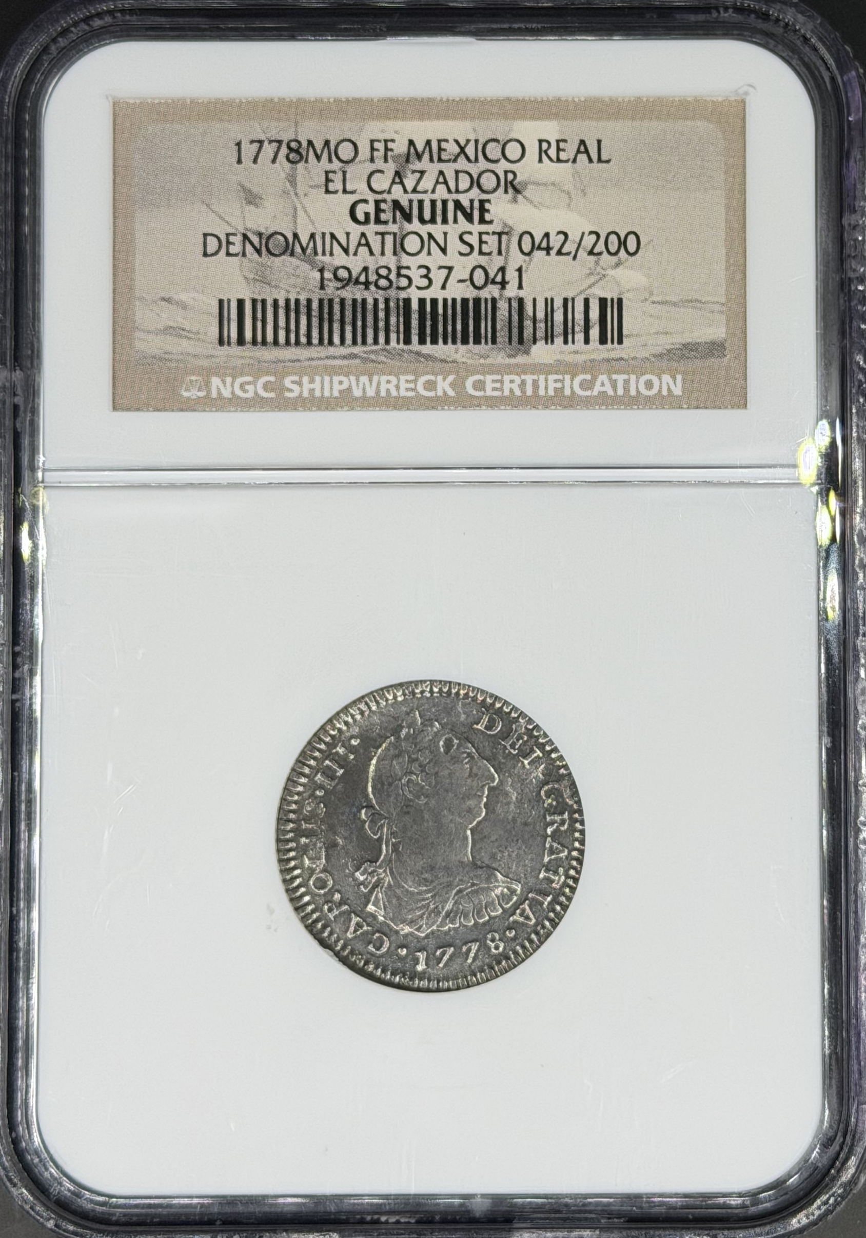 1778 Mo-FF 1 Real Spanish Colonial Mexico NGC *El Cazador Shipwreck*