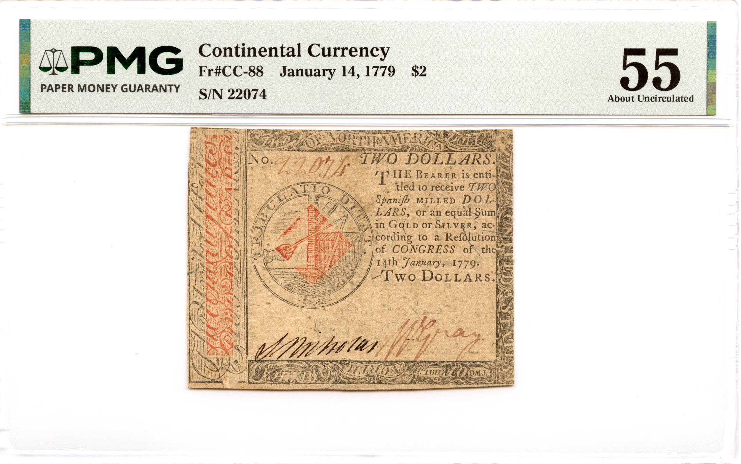 Continental Currency Fr#CC-88 January 14, 1779 $2 PMG AU-55