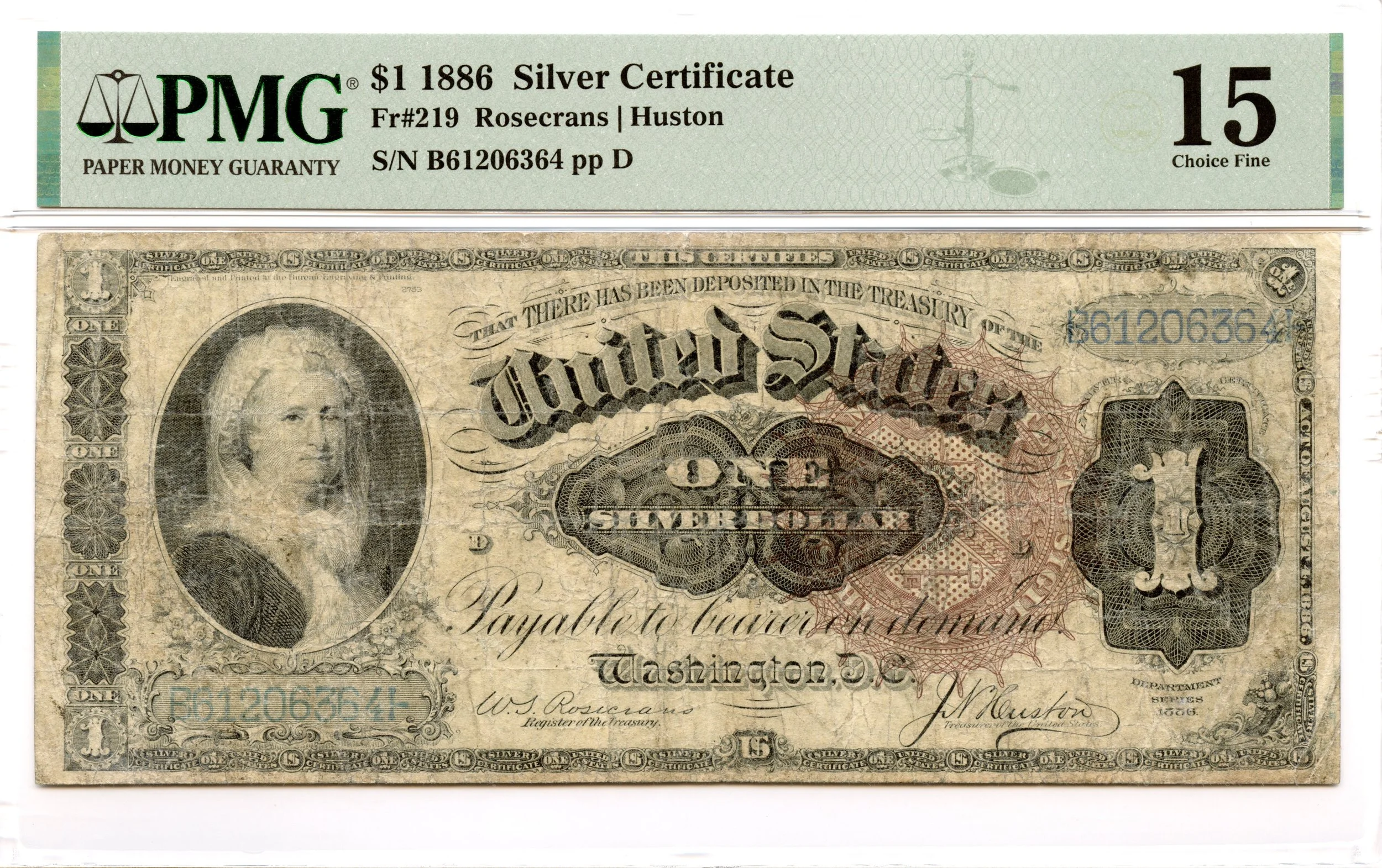 1886 $1 Silver Certificate Fr#219 PMG F-15 *Martha*
