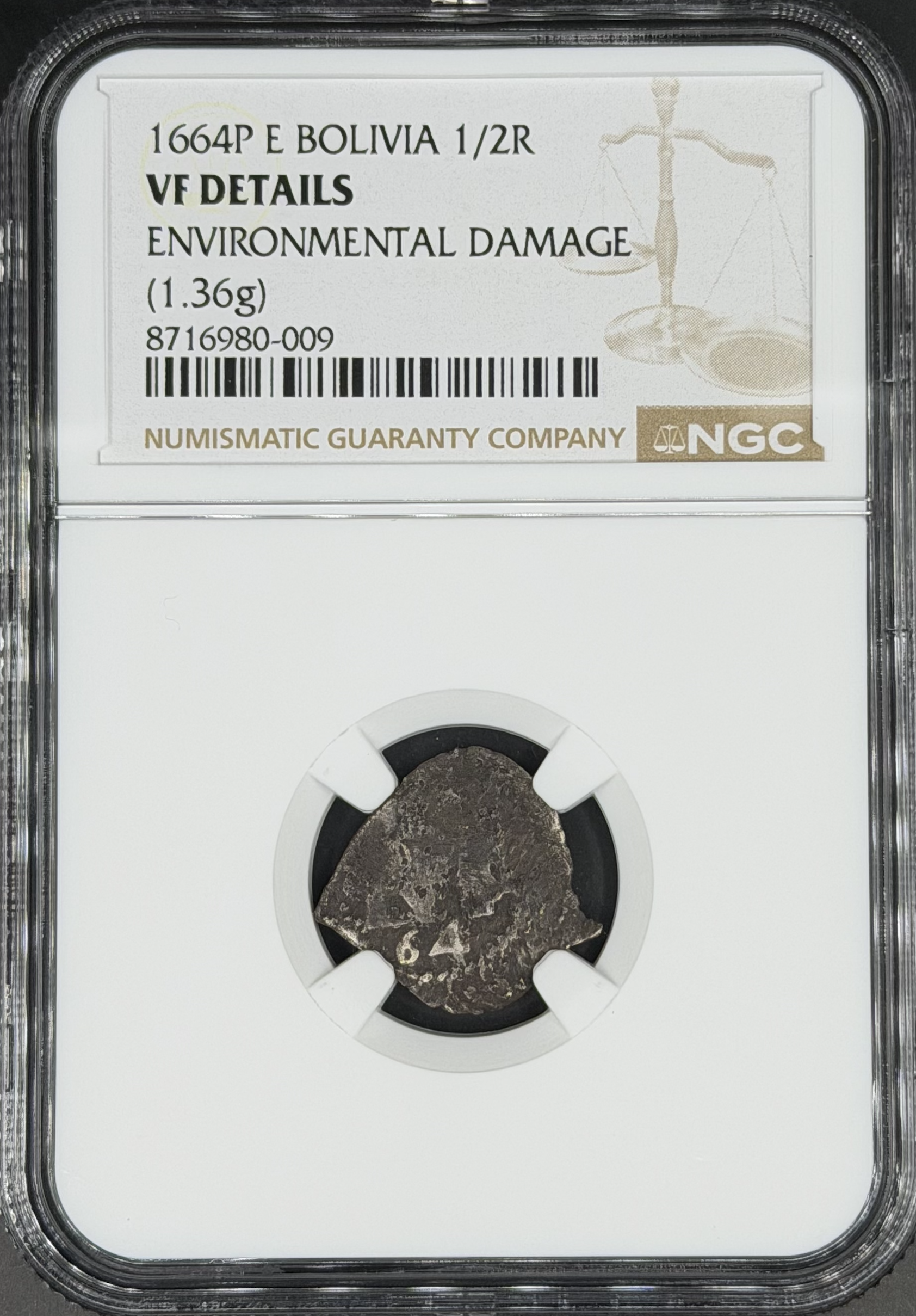 1664 P-E 1/2 Real Cob Spanish Colonial Bolivia, Potosi NGC VF *Full Date*