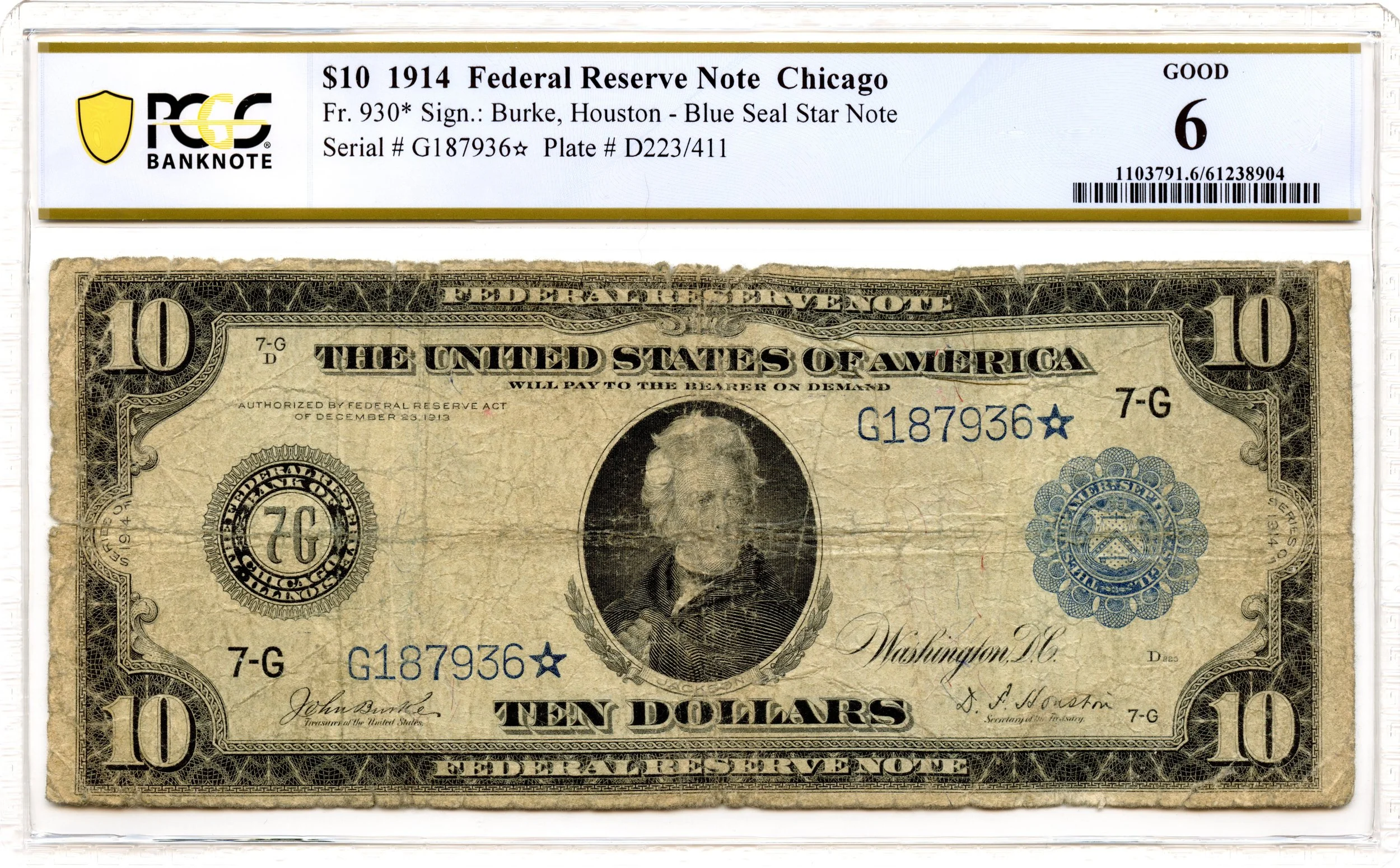 1914 $10 Federal Reserve Note Chicago Fr#930* PCGS G-6 *Star Note*
