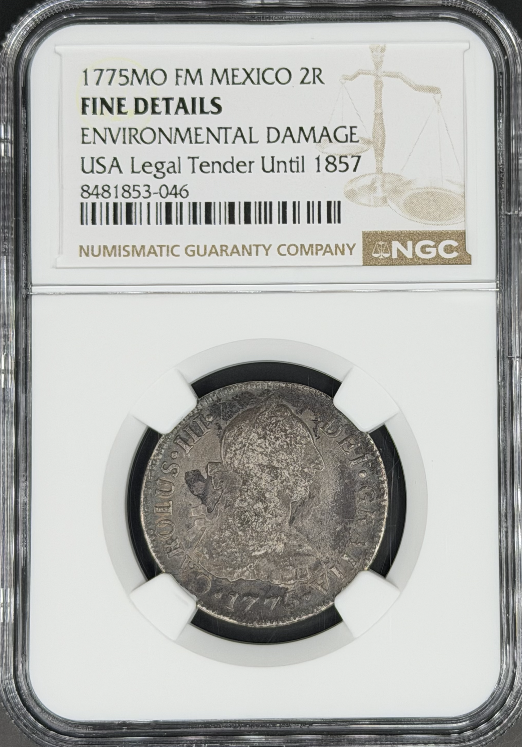 1775 Mo-FM 2 Reales Spanish Colonial Mexico NGC F *U.S. Legal Tender*