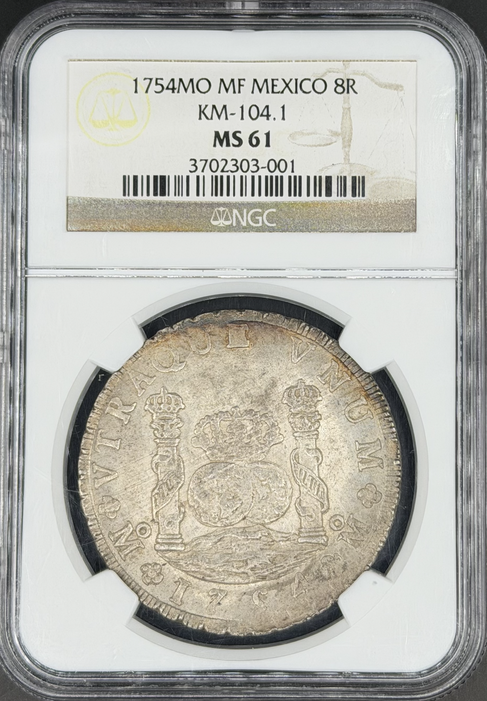 1754 Mo-MF 8 Reales Pillar Dollar Spanish Colonial Mexico NGC MS-61 *Exceptional*