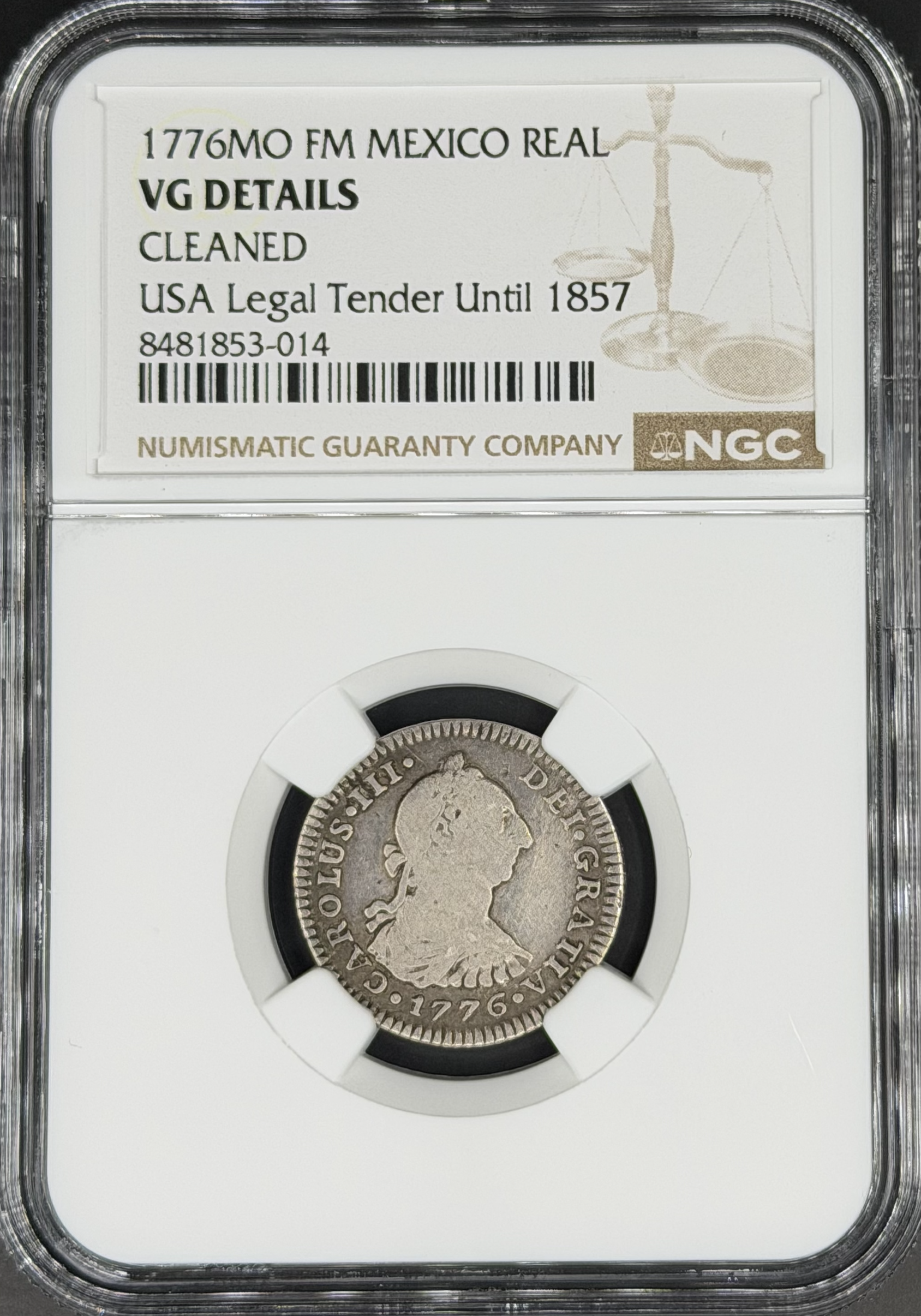 1776 Mo-FM 1 Real Spanish Colonial Mexico NGC VG *U.S. Legal Tender*