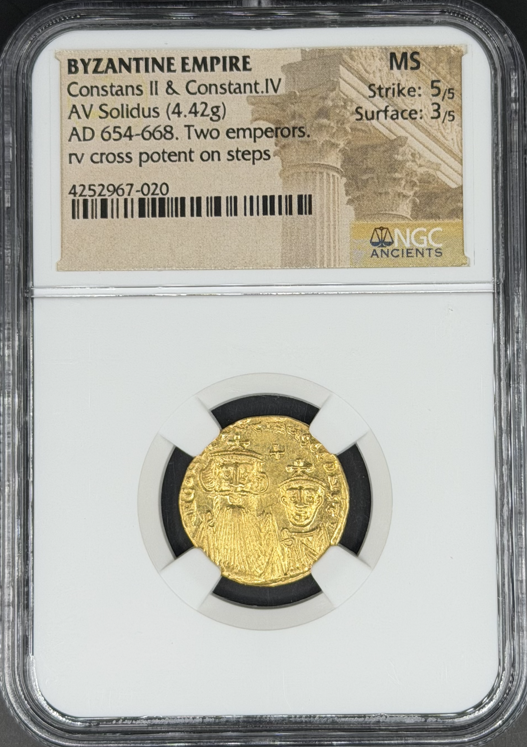 Byzantine Empire (654-668 AD) Constans II & Constantine IV AV Solidus NGC MS 5/3