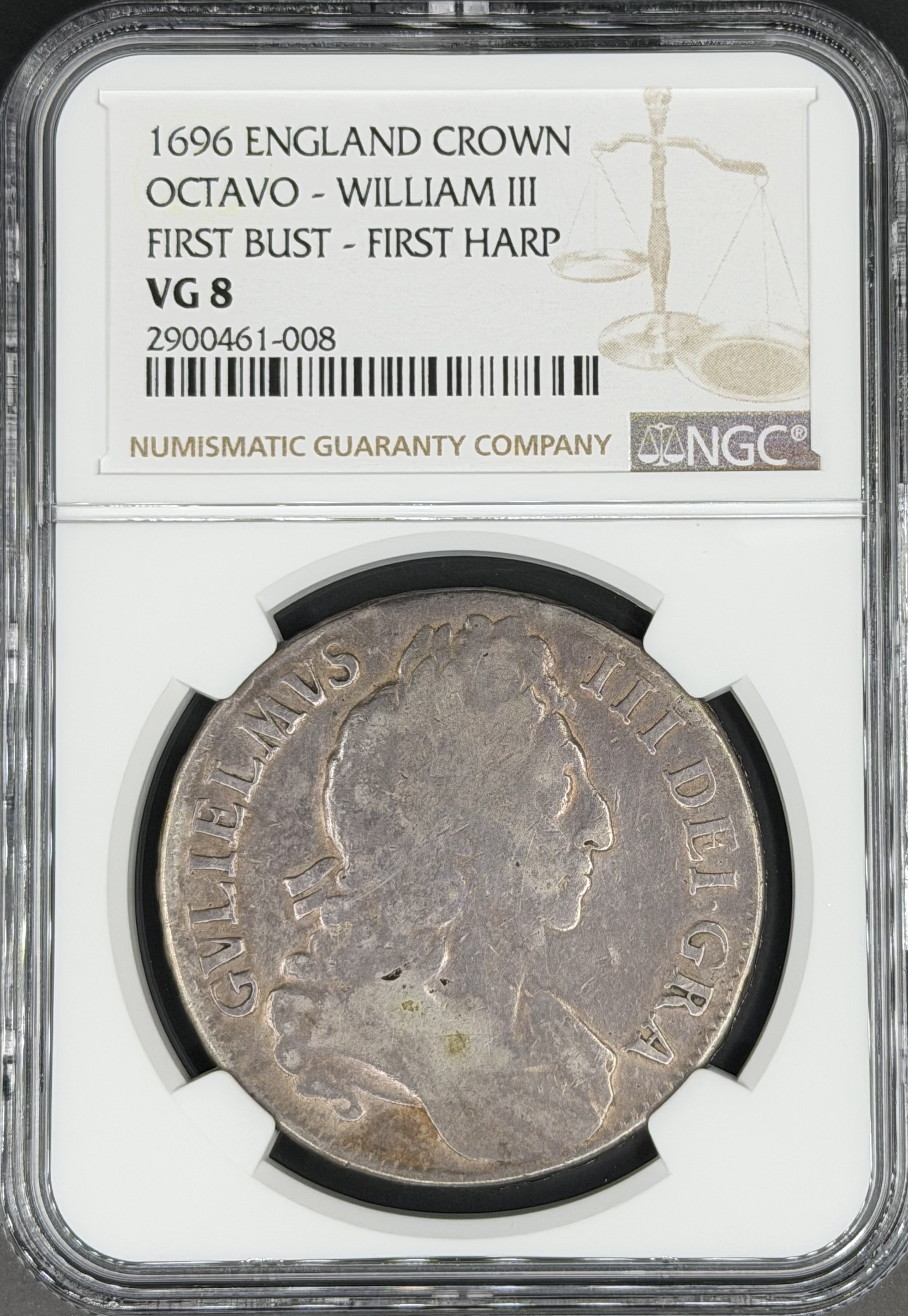1696 Great Britain England Crown 1st Bust Octavo NGC VG-8