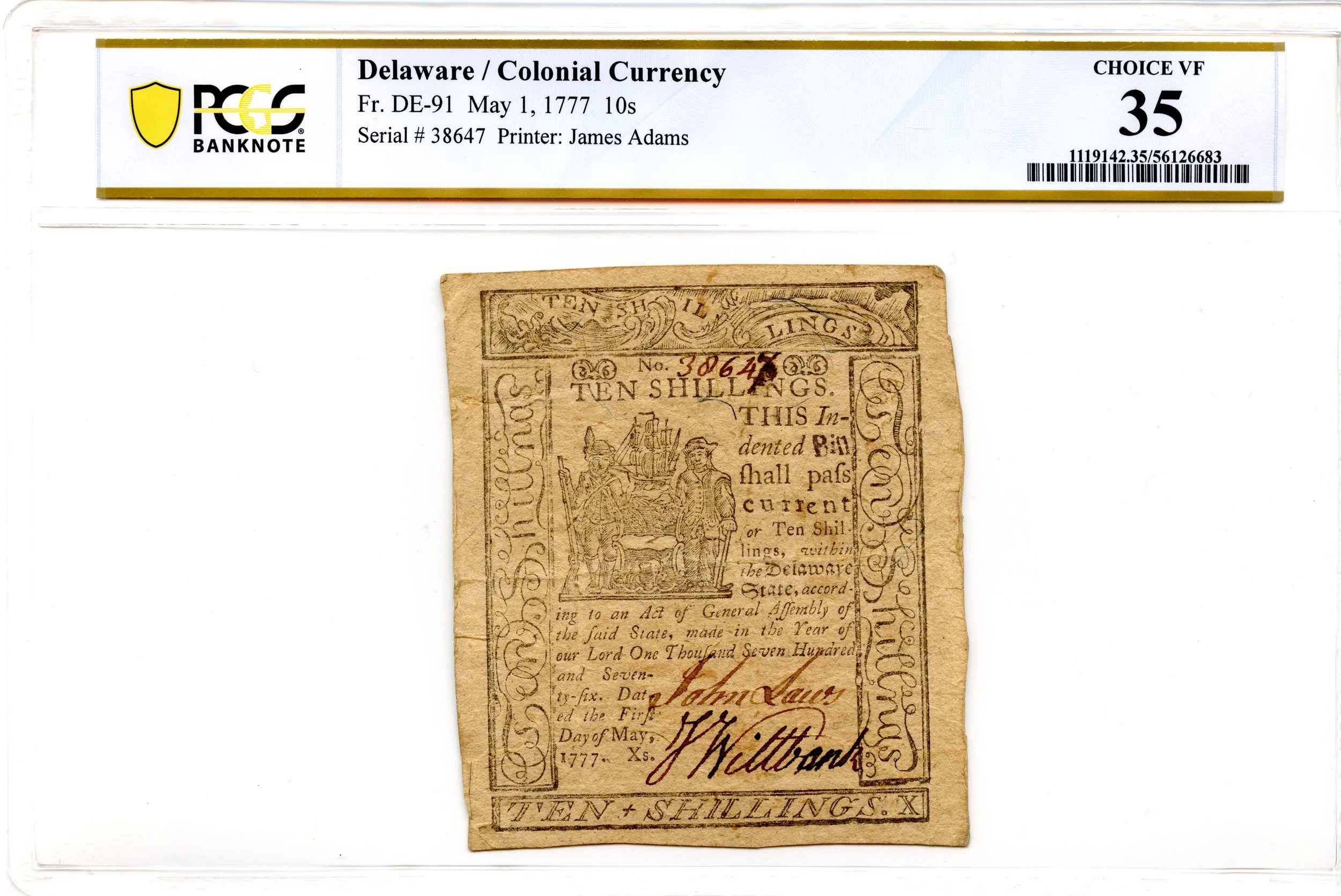 Delaware Colonial Note Fr#DE-91 May 1, 1777 10s PCGS VF-35