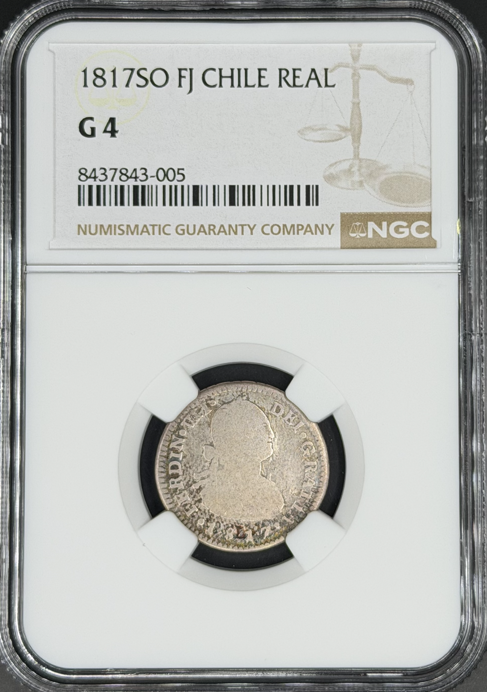 1817 SO-FJ 1 Real Spanish Colonial Chile, Santiago NGC G-4 *U.S. Legal Tender*