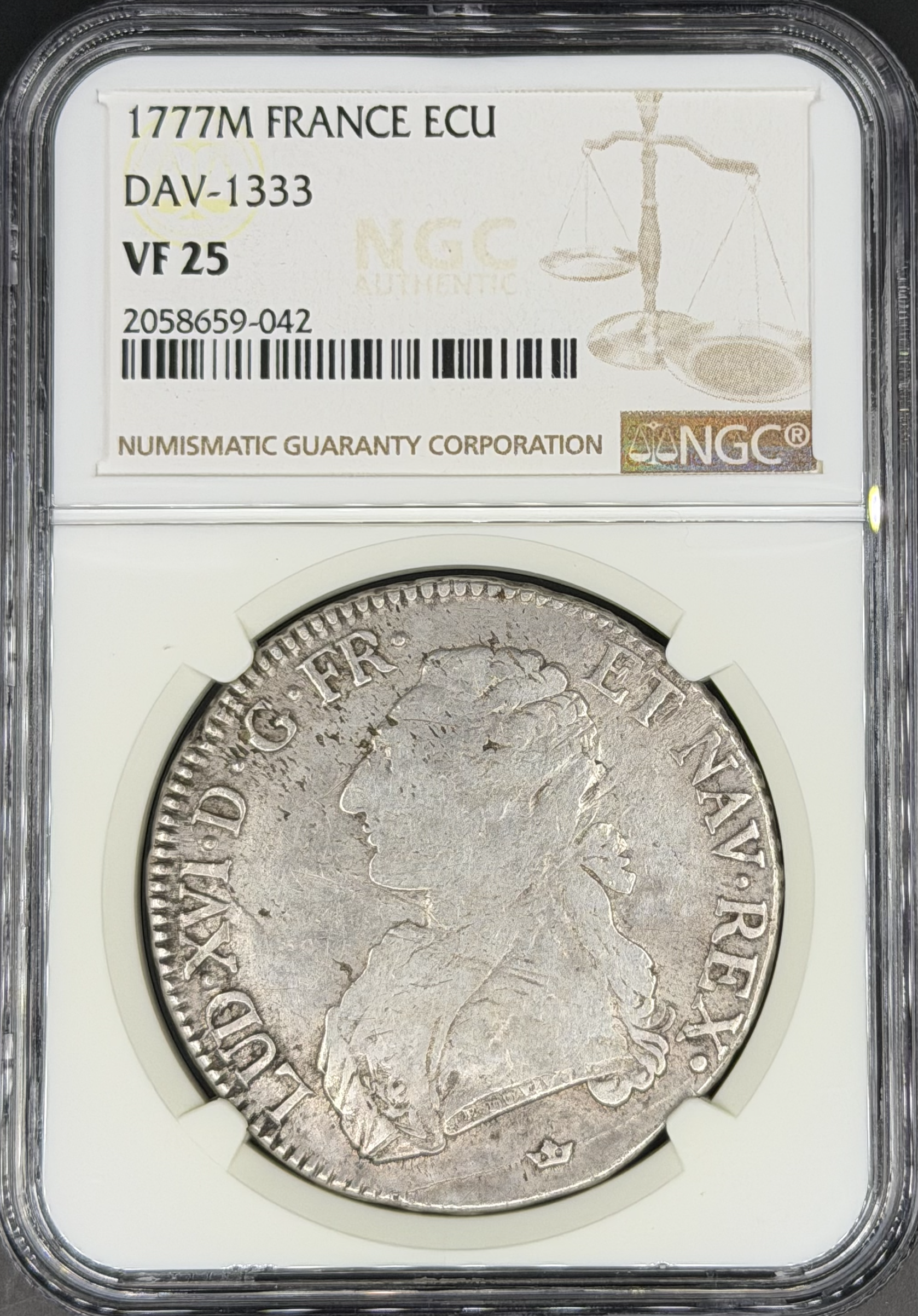 1777 M France Ecu DAV-1333 NGC VF-25