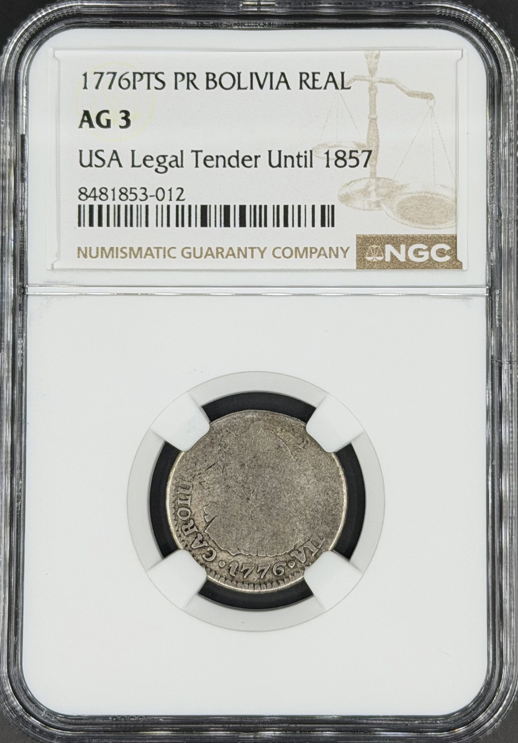 1776 PTS-PR 1 Real Spanish Colonial Bolivia, Potosi NGC AG-3 *U.S. Legal Tender*