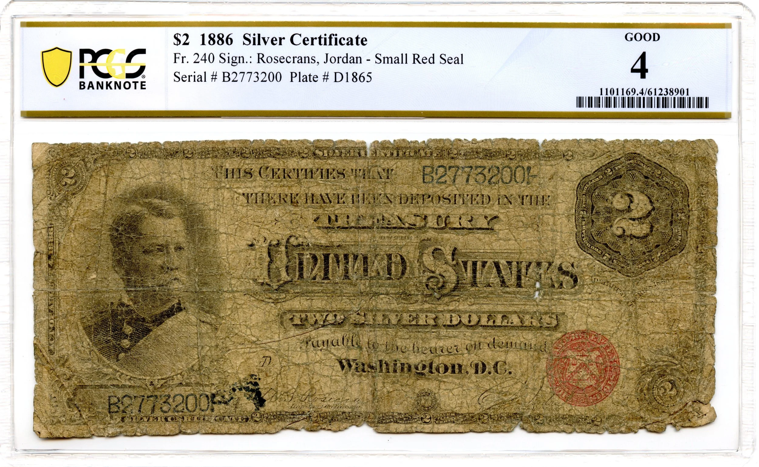 1886 $2 Silver Certificate Fr#240 PCGS G-4 General Hancock