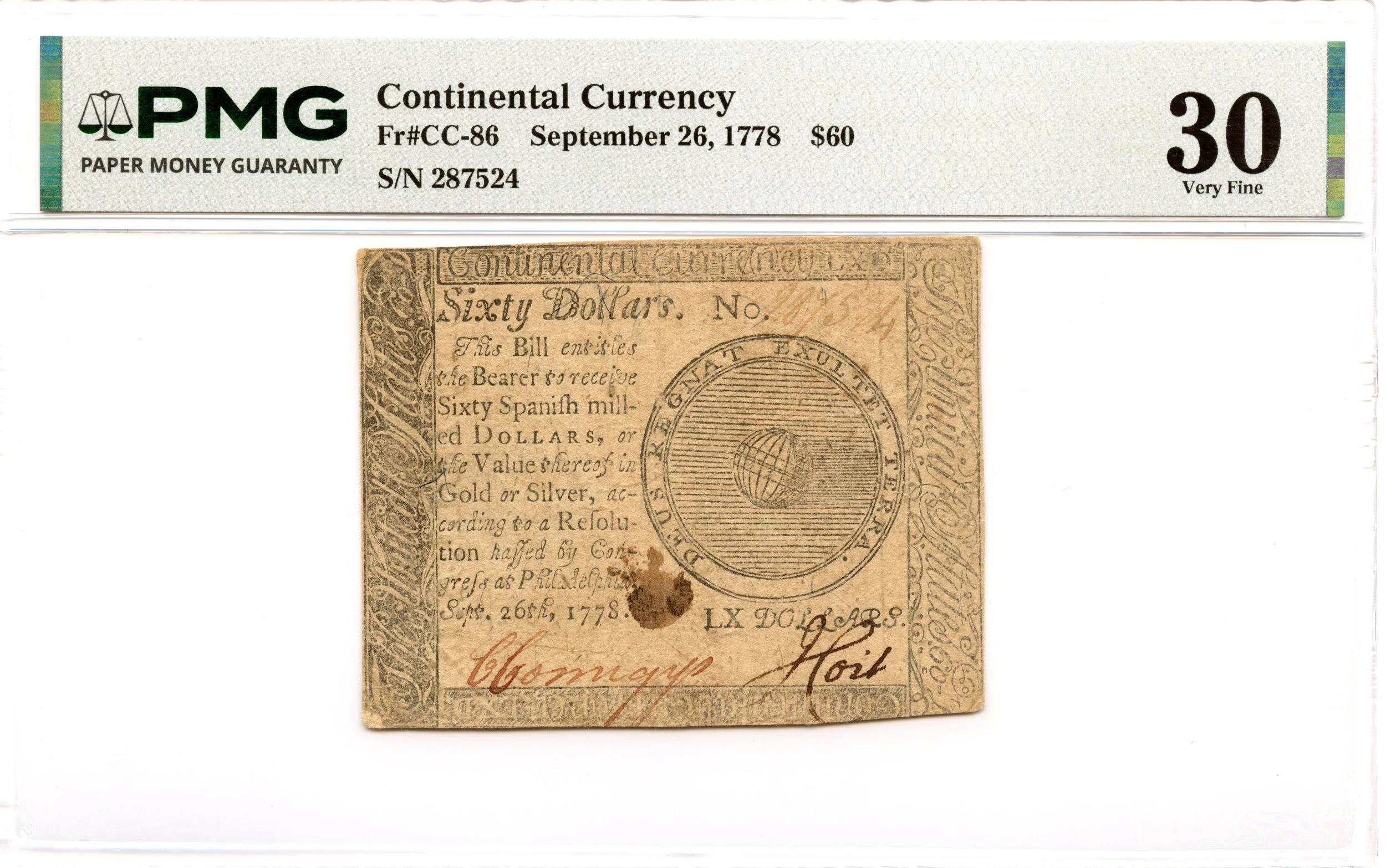 Continental Currency Fr#CC-86 September 26, 1778 $60 PMG VF-30