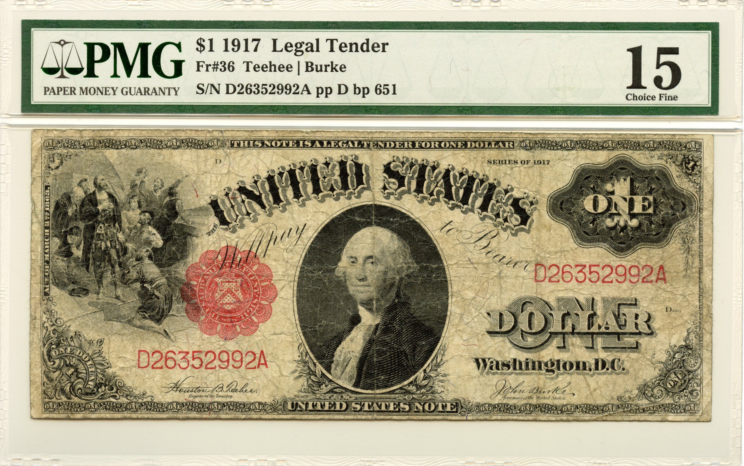 1917 $1 Legal Tender Note Fr#36 PMG F-15