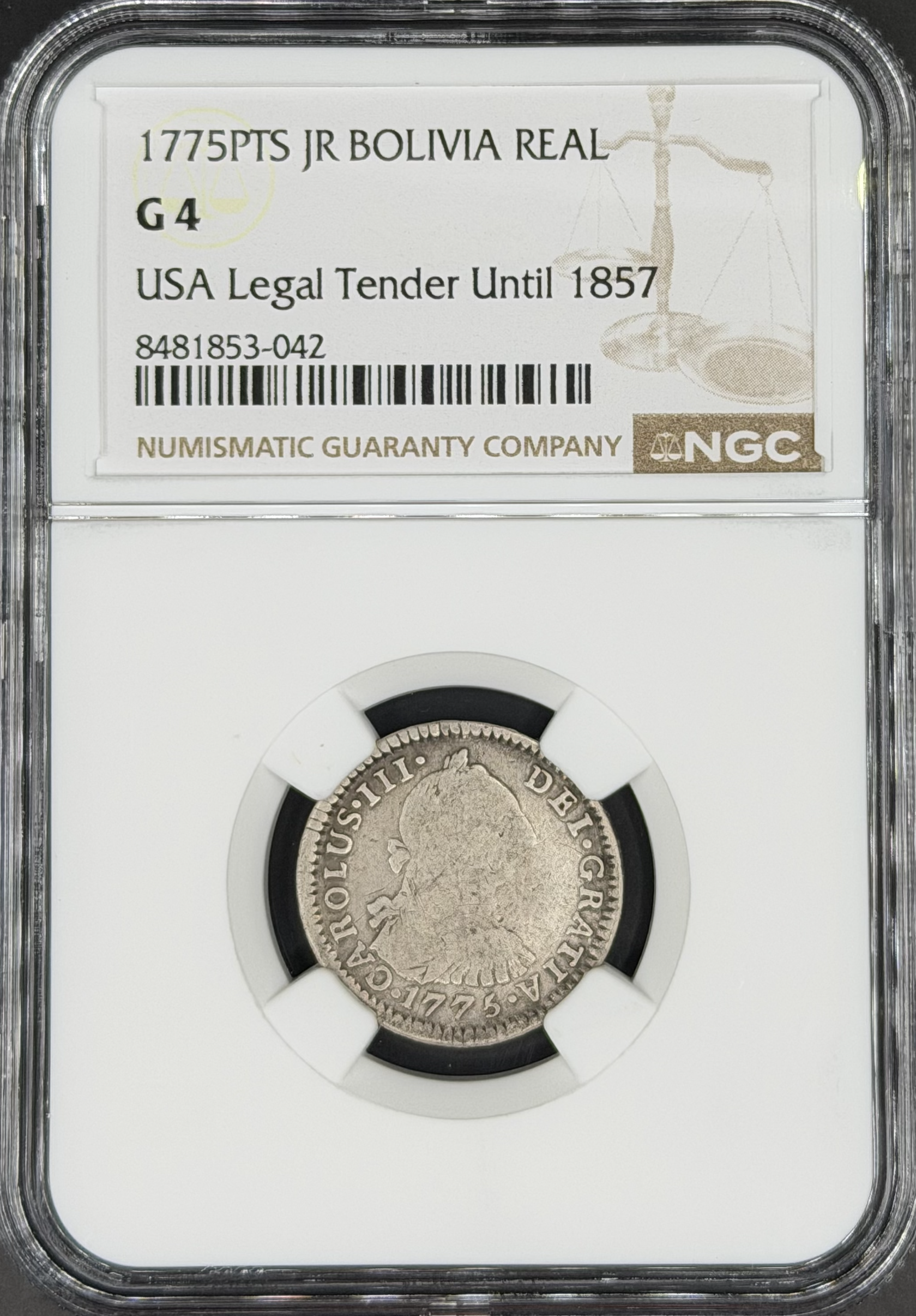 1775 PTS-JR 1 Real Spanish Colonial Bolivia, Potosi NGC G-4 *U.S. Legal Tender*