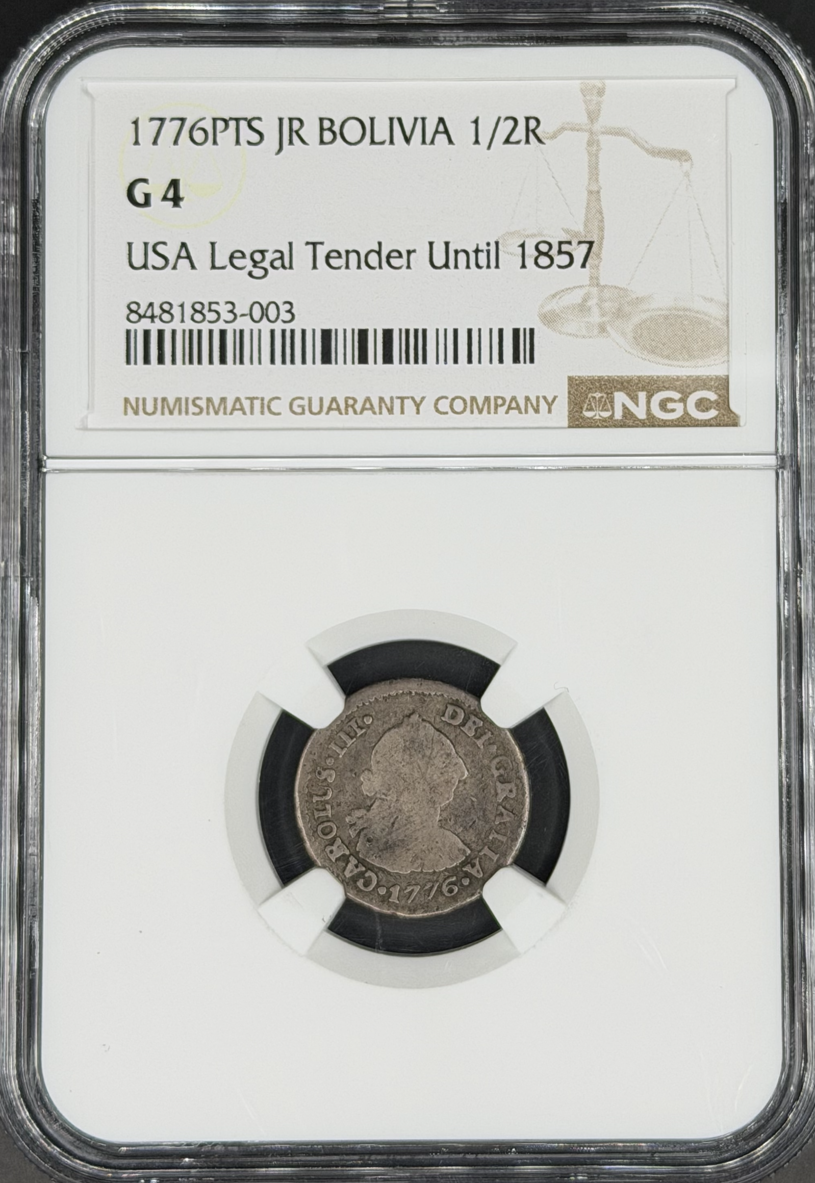1776 PTS-JR 1/2 Real Spanish Colonial Bolivia, Potosi NGC G-4 *U.S. Legal Tender*