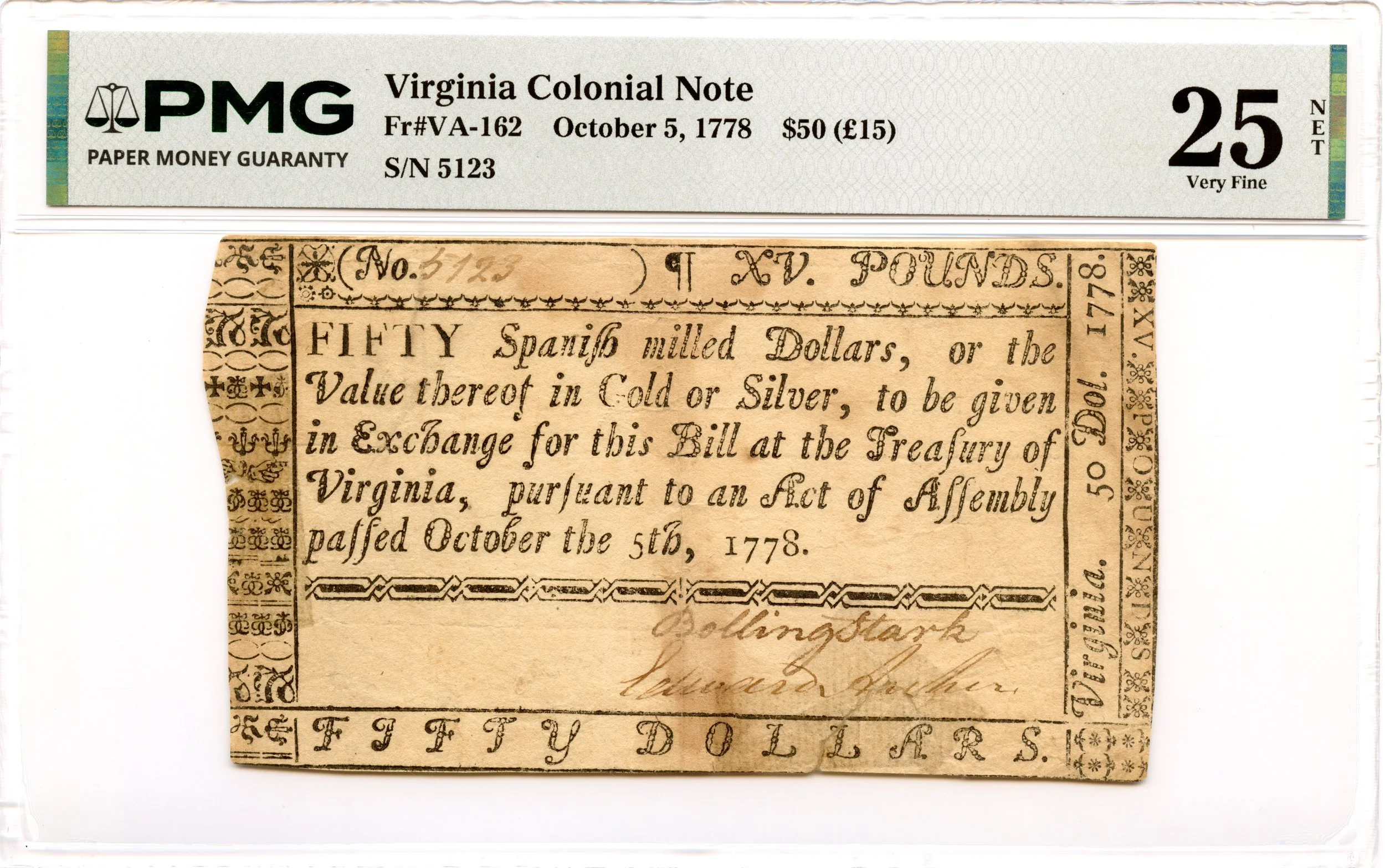 Virginia Colonial Note Fr#VA-162 October 5, 1778 $50 PMG VF-25 *15 Known*
