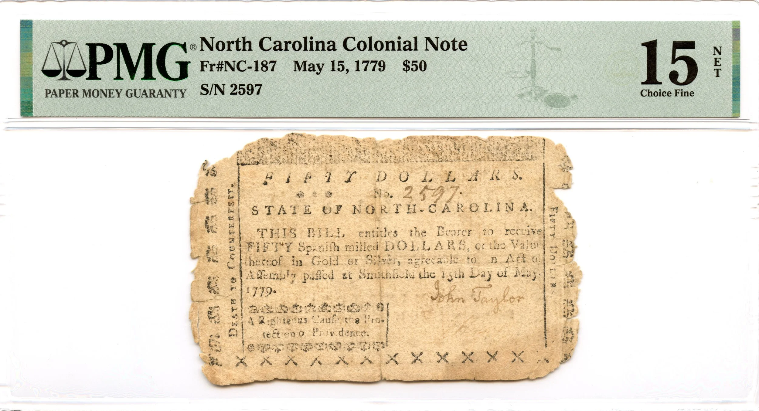 North Carolina Colonial Note Fr#NC-187 May 15, 1779 $50 PMG F-15 *4 Known*