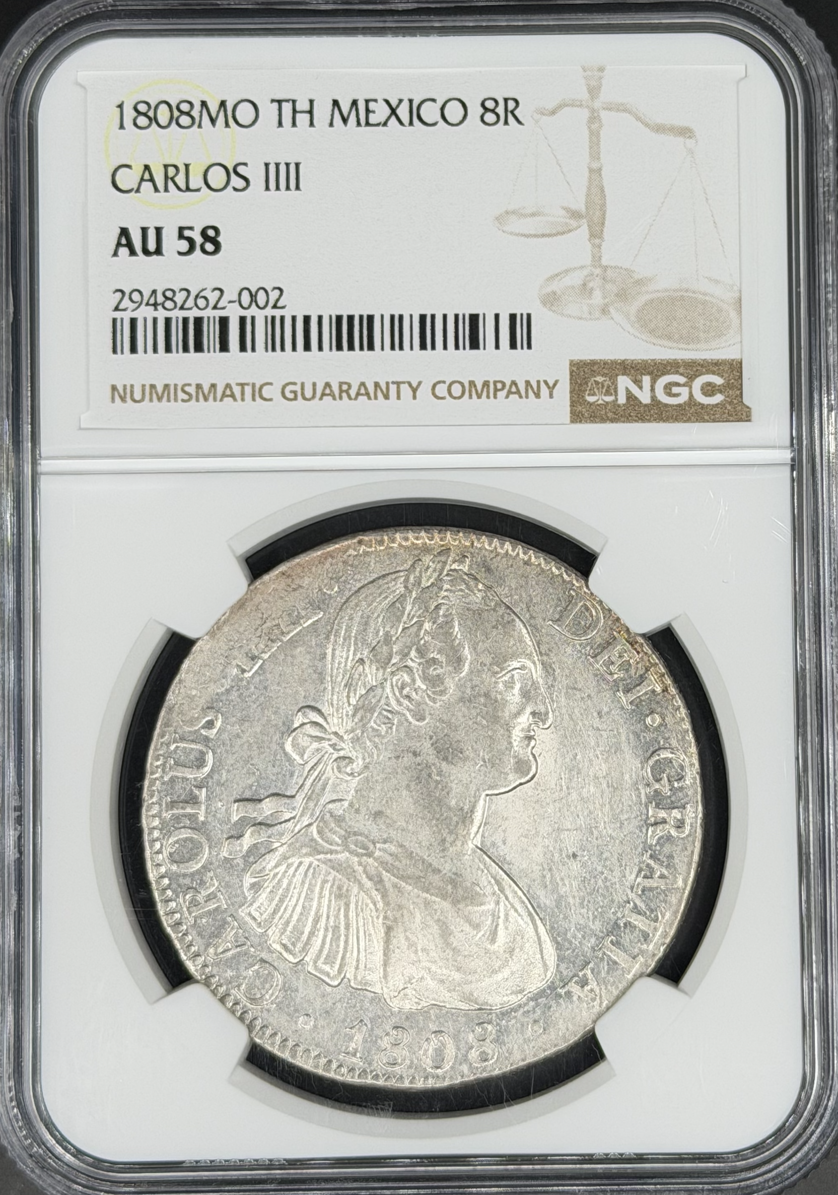 1808 Mo-TH 8 Reales Spanish Colonial Mexico NGC AU-58 *U.S. Legal Tender*