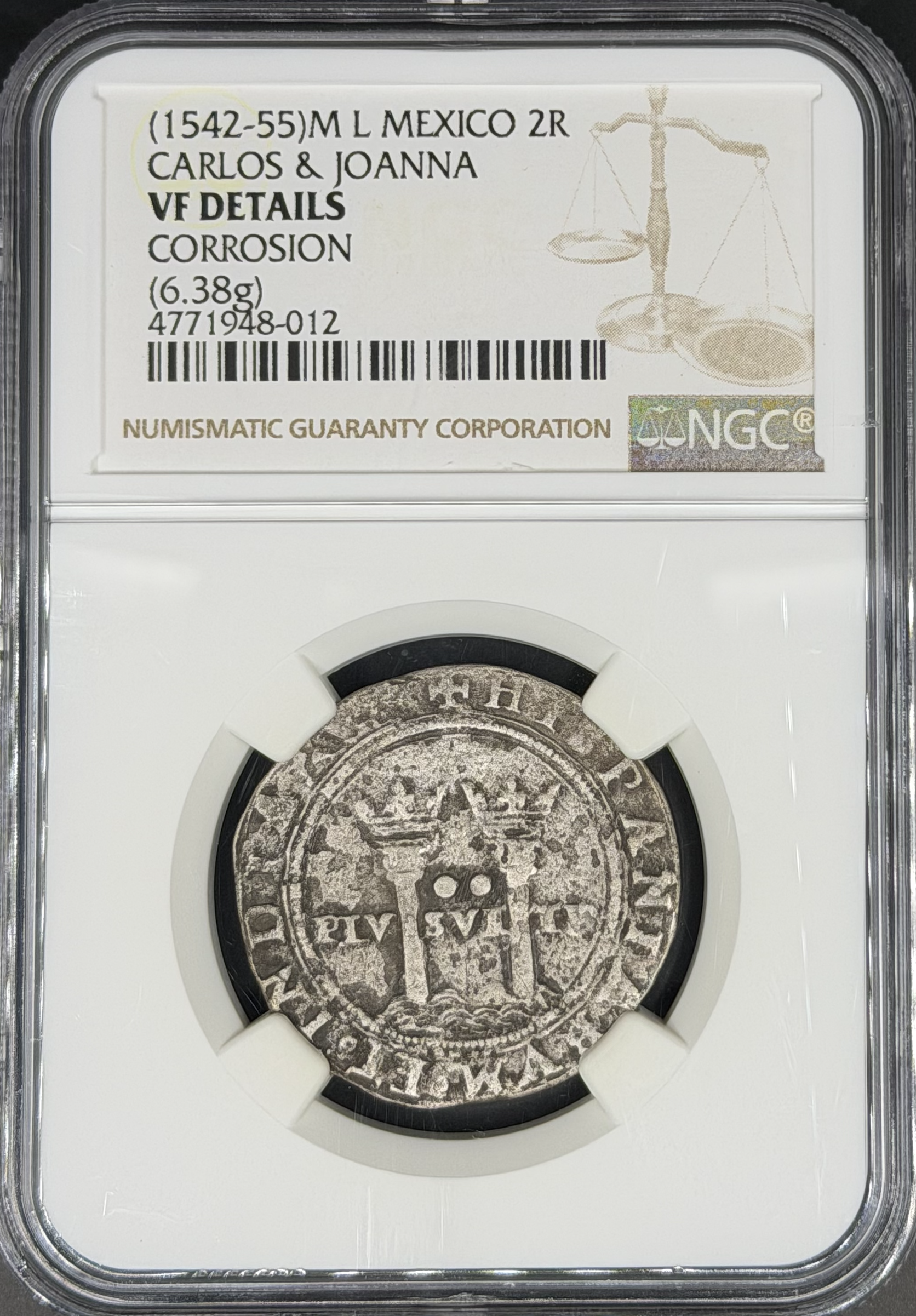 1542-55 M-L 2 Reales Cob Spanish Colonial Mexico NGC VF *Carlos & Johanna*