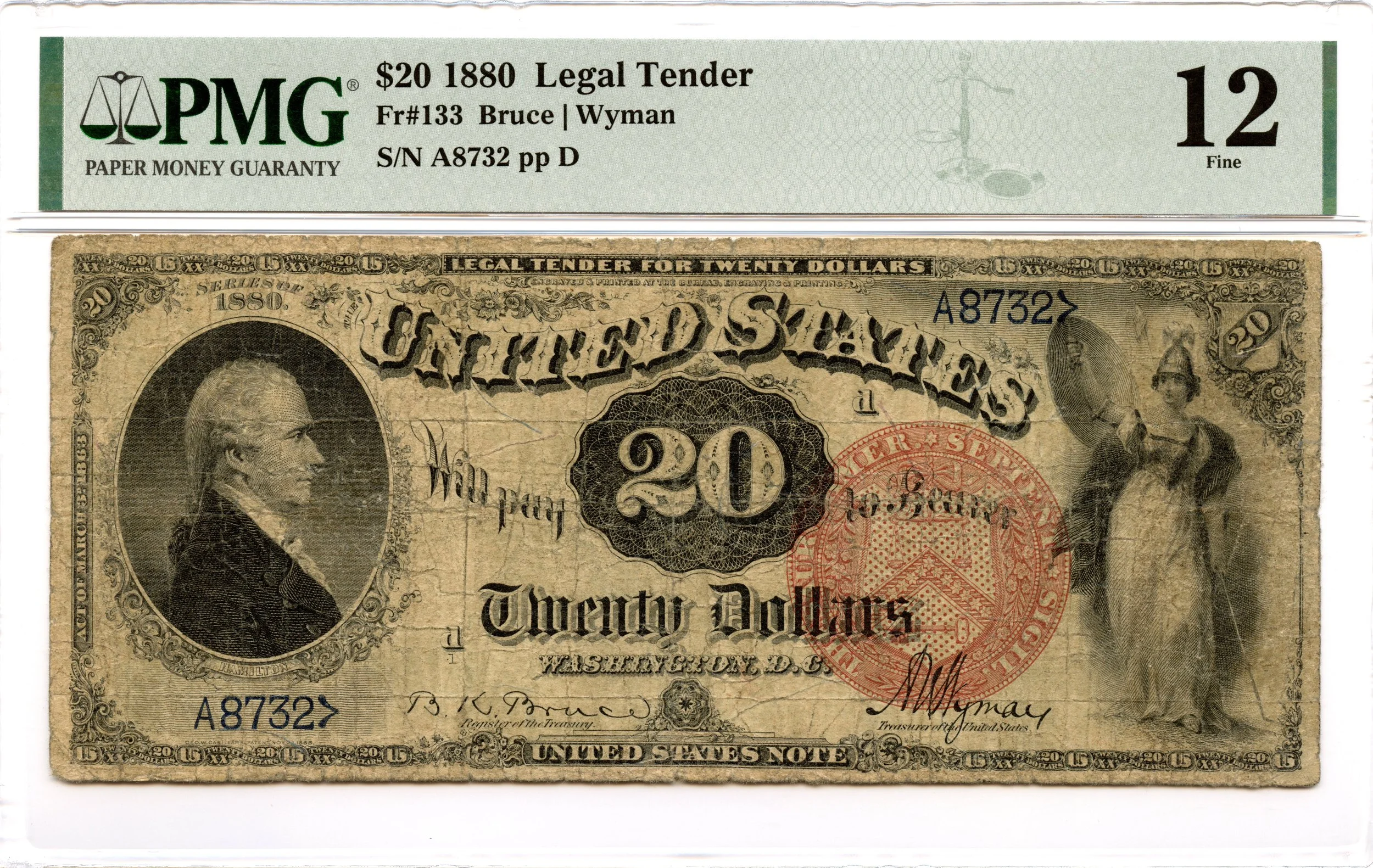 1880 $20 Legal Tender Note Fr#133 PMG F-12 *29 Known*