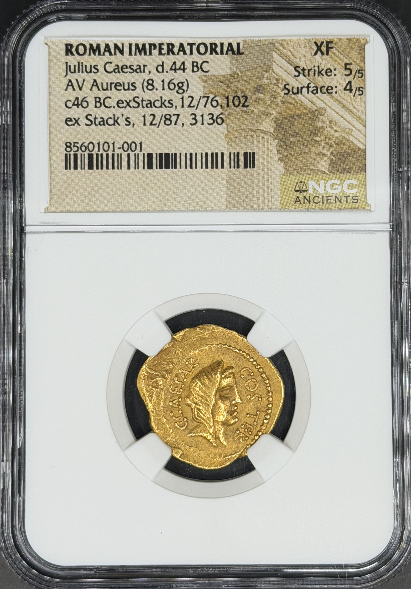 Roman Imperatorial (46 BC) Julius Caesar AV Aureus Gold NGC XF 5/4 *Pedigree*
