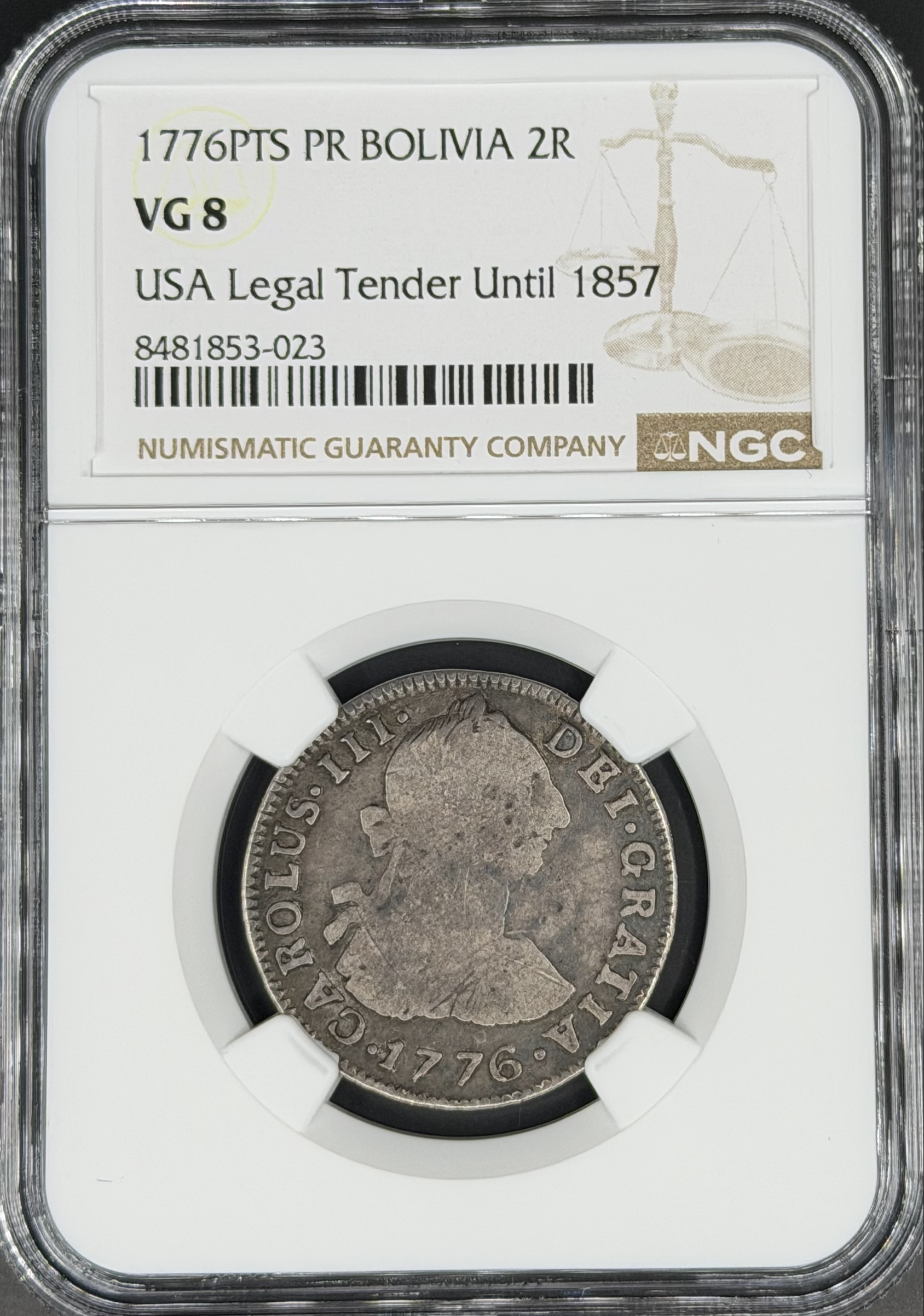 1776 PTS-PR 2 Reales Spanish Colonial Bolivia, Potosi NGC VG-8 *U.S. Legal Tender*