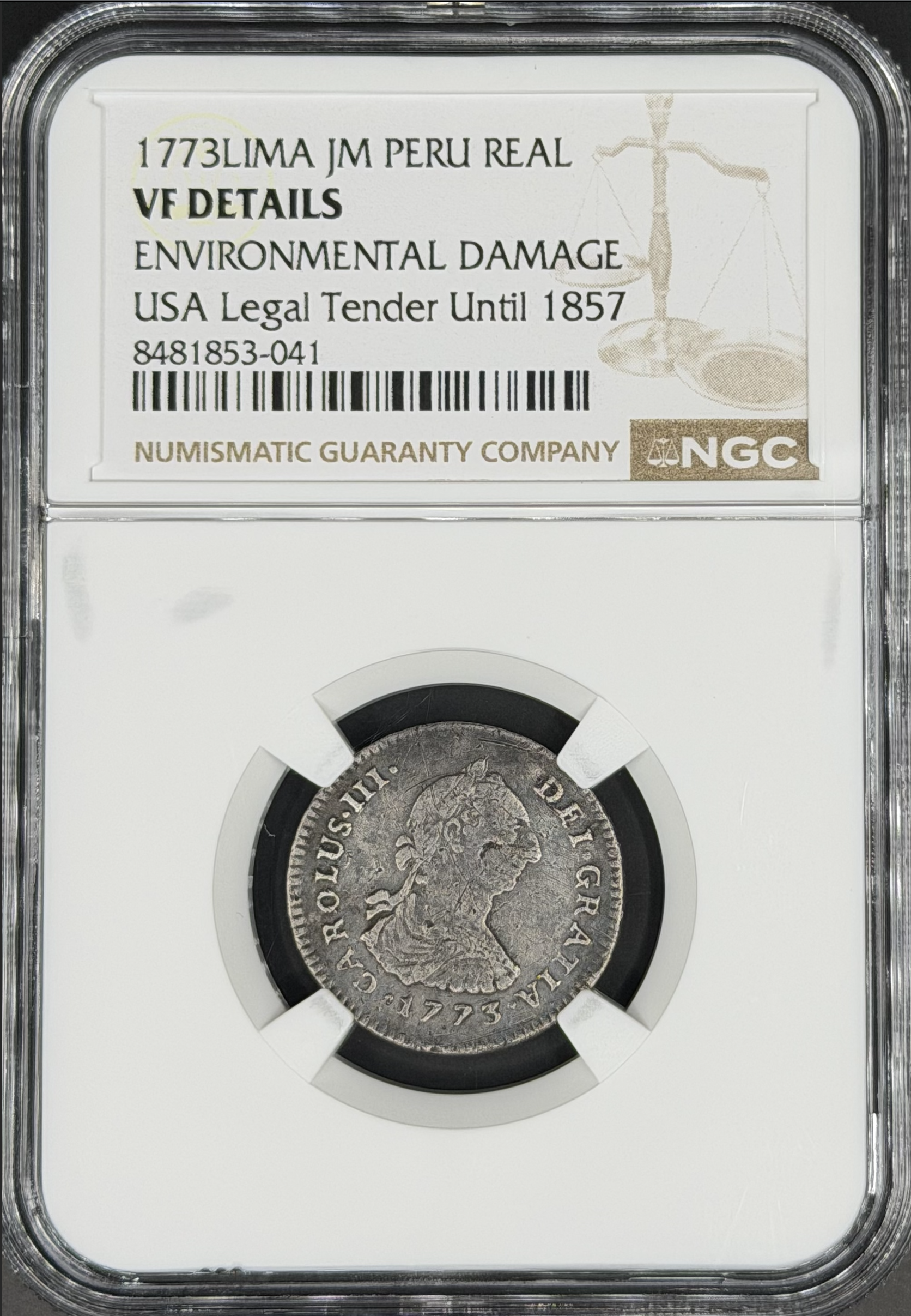 1773 L-JM 1 Real Spanish Colonial Peru, Lima NGC VF *U.S. Legal Tender*