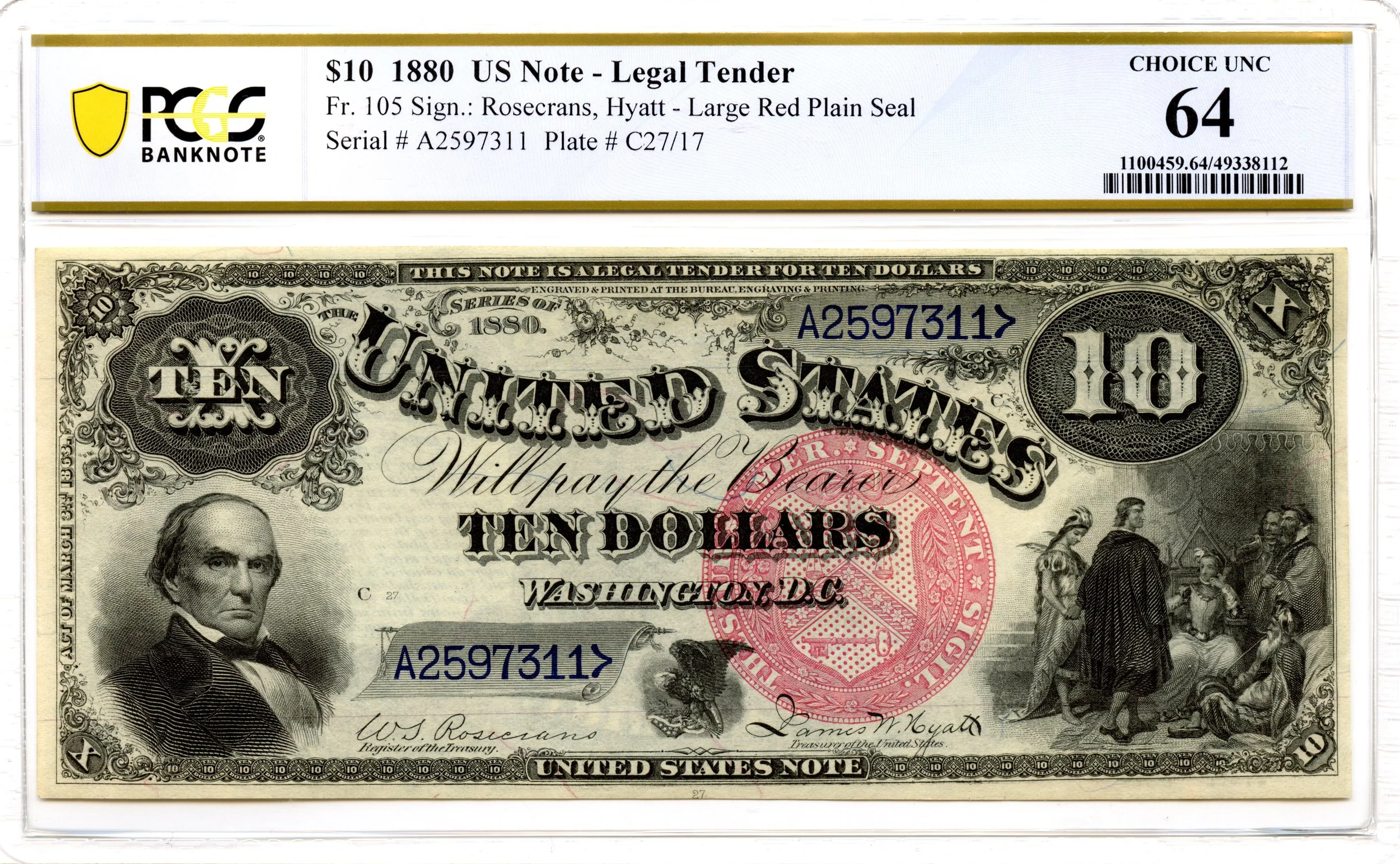 1880 $10 Legal Tender Note Fr#105 PCGS CU-64 "Jackass"