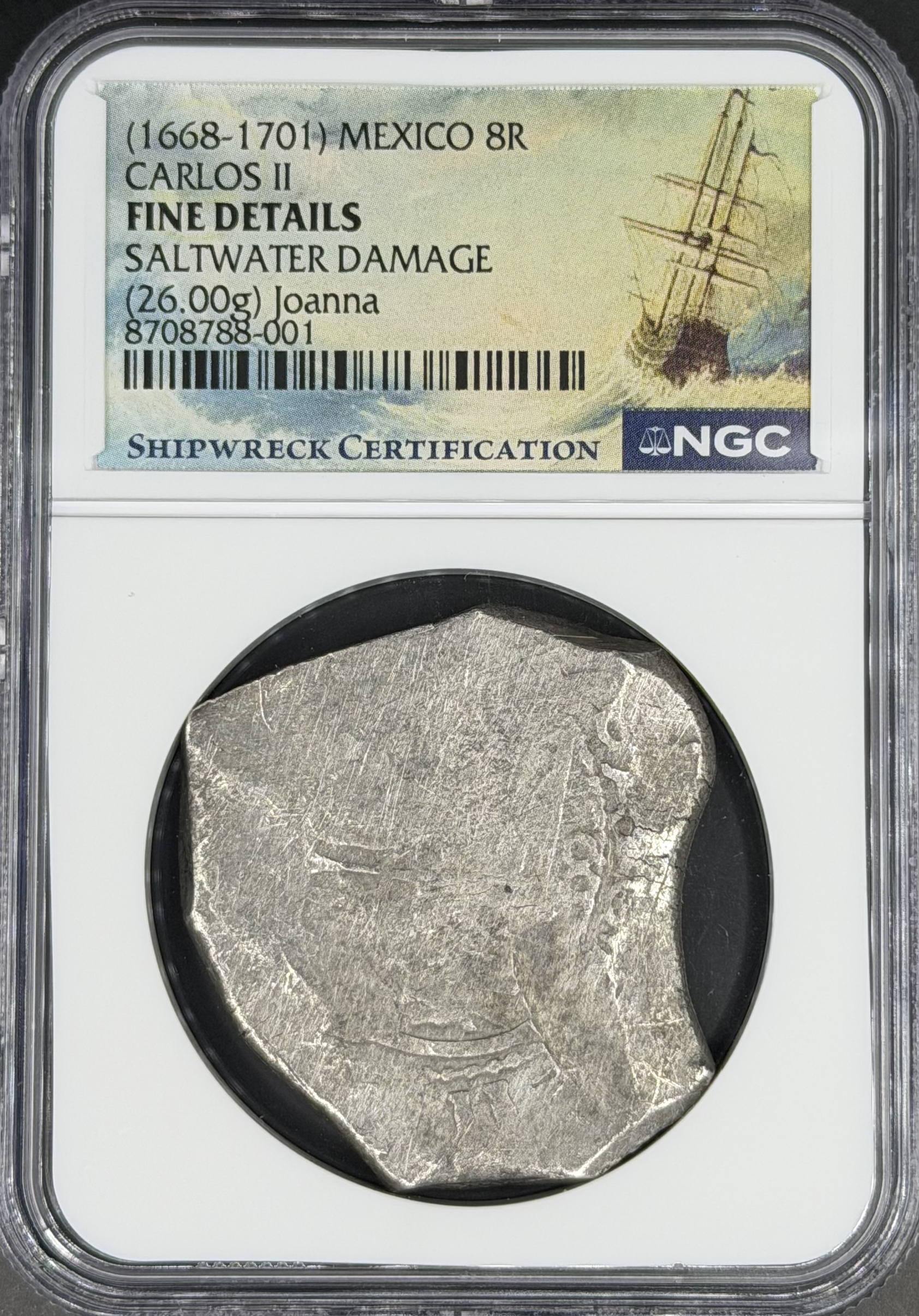1668-82 8 Reales Cob Spanish Colonial Mexico NGC F *Joanna Shipwreck*