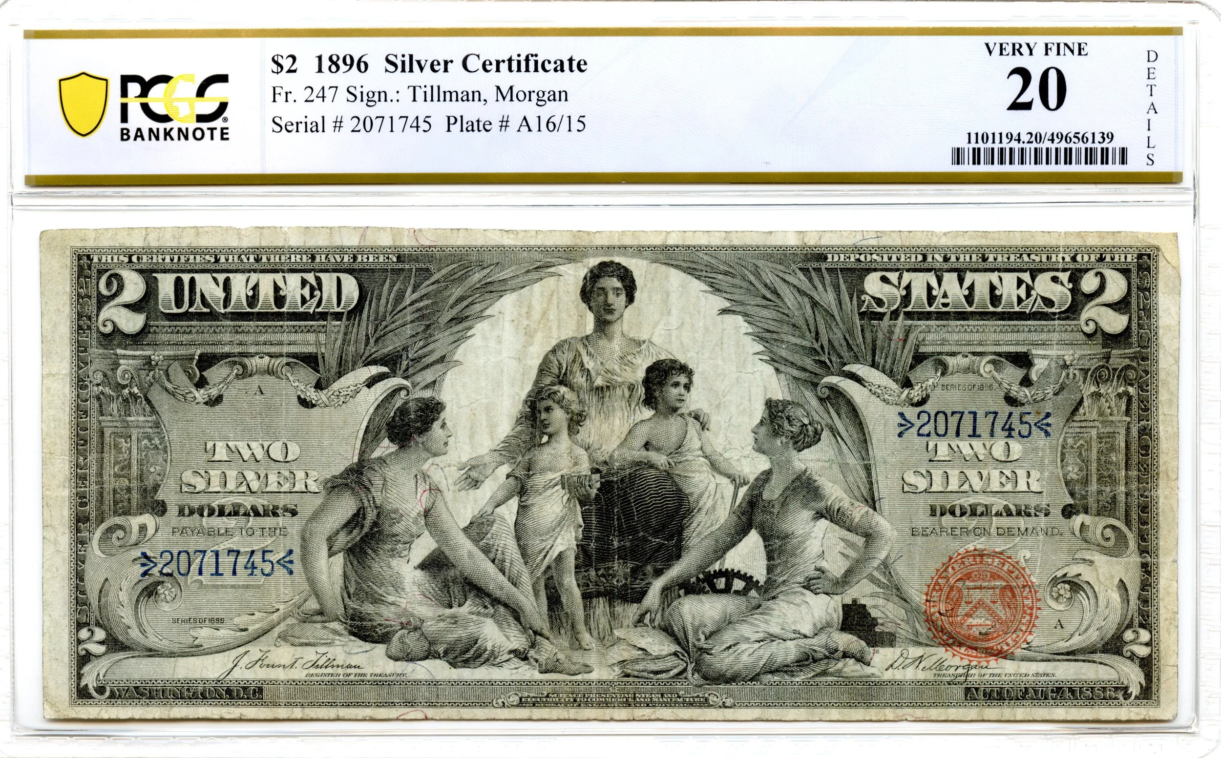 1896 $2 Silver Certificate Fr#247 PCGS VF-20 *Educational*