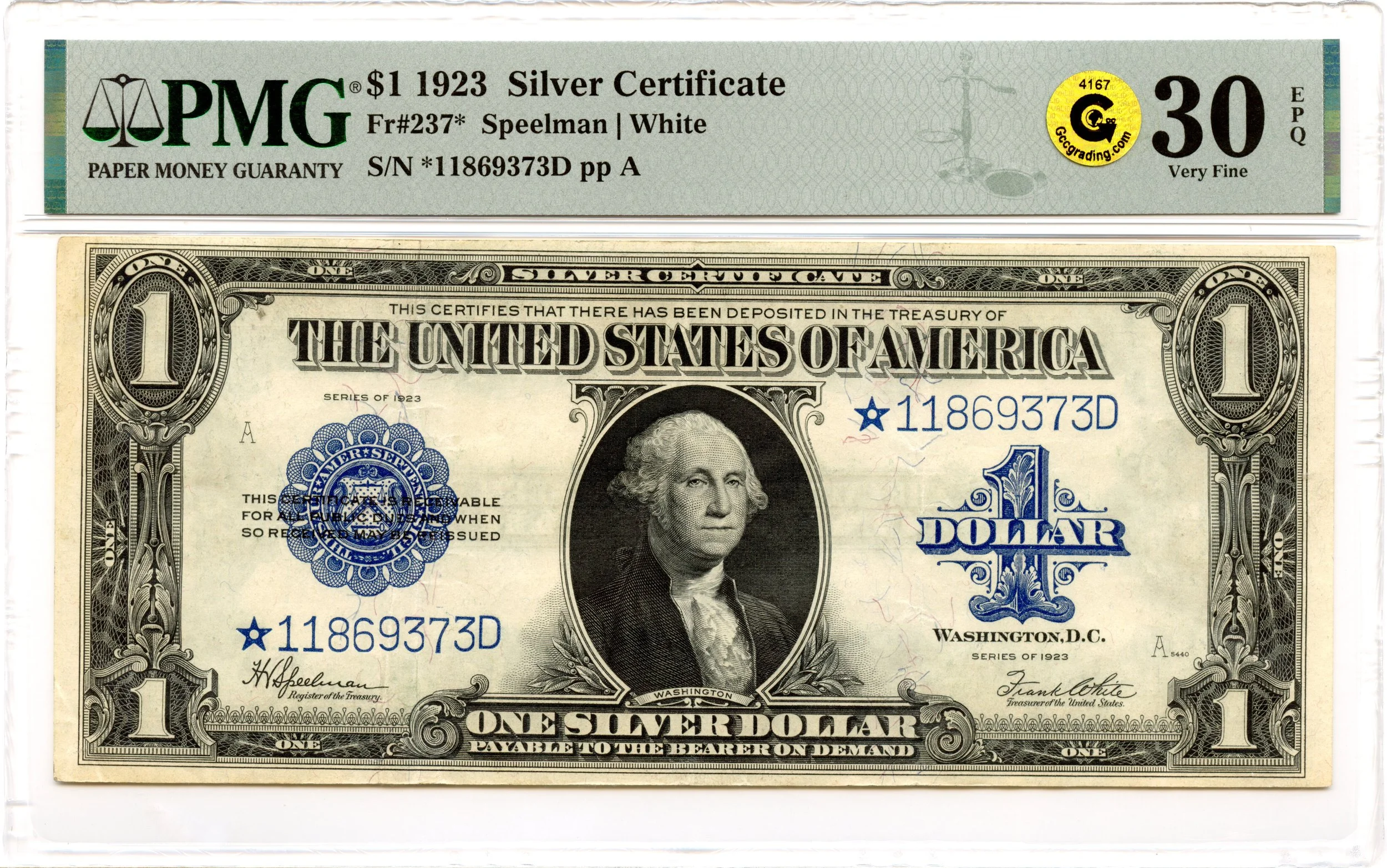1923 $1 Silver Certificate Fr#237* PMG VF-30 EPQ GCC Gold *Star Note*