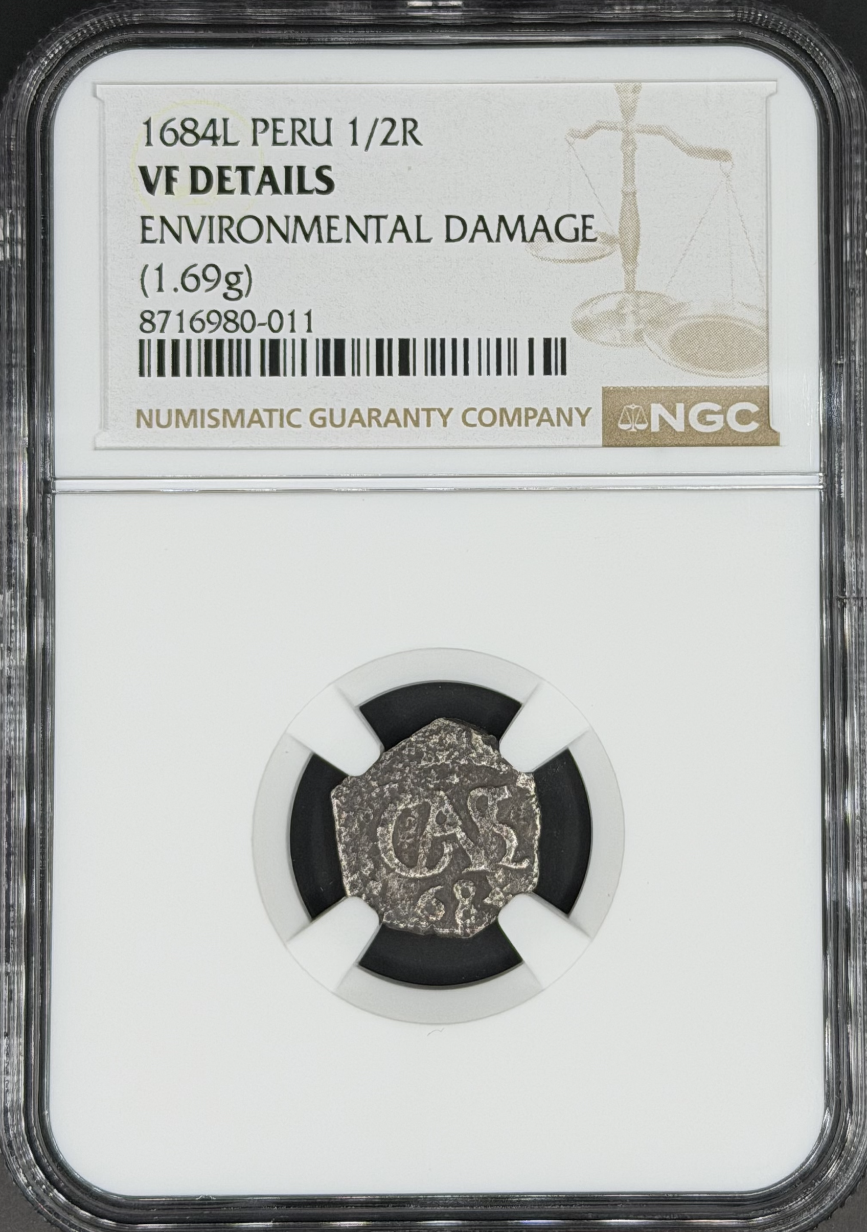 1684 L 1/2 Real Cob Spanish Colonial Peru, Lima NGC VF *Full Date*