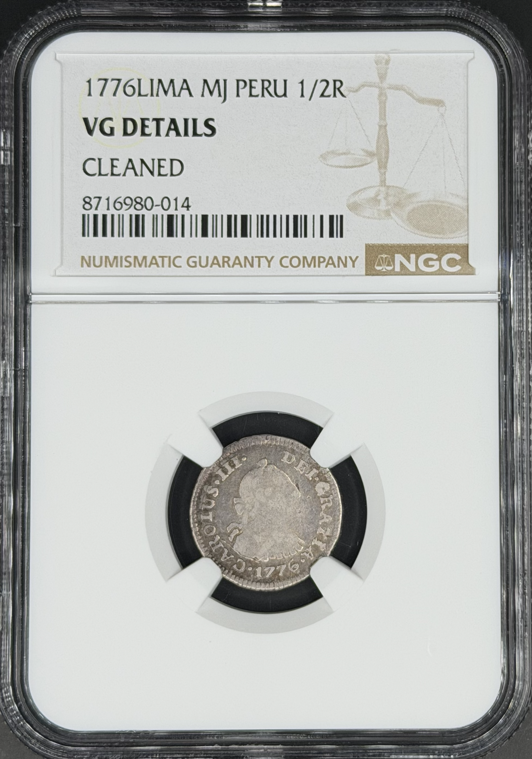 1776 L-MJ 1/2 Real Spanish Colonial Peru, Lima NGC VG *U.S. Legal Tender*