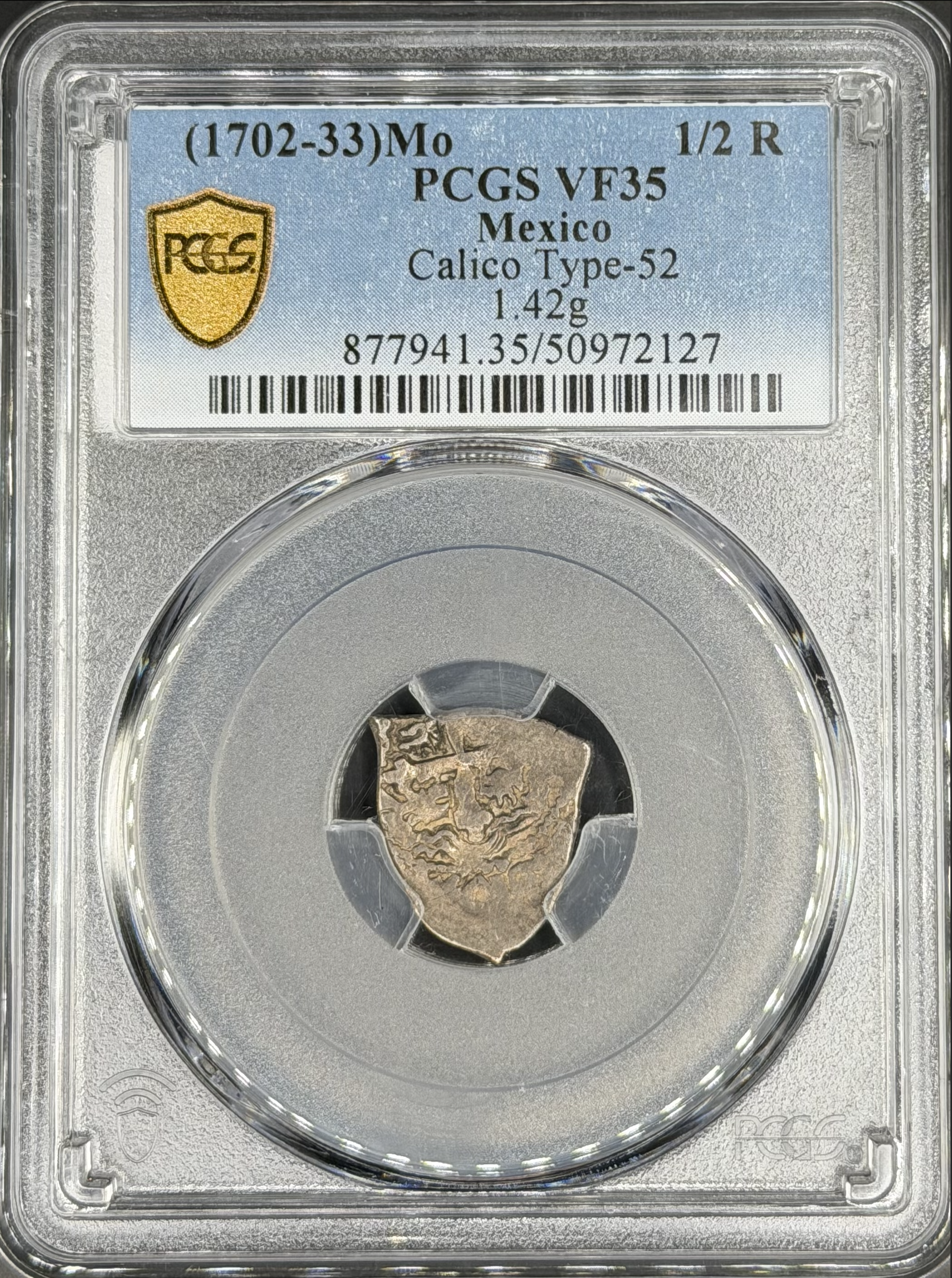 1702-33 Mo 1/2 Real Cob Spanish Colonial Mexico PCGS VF-35 *Choice*