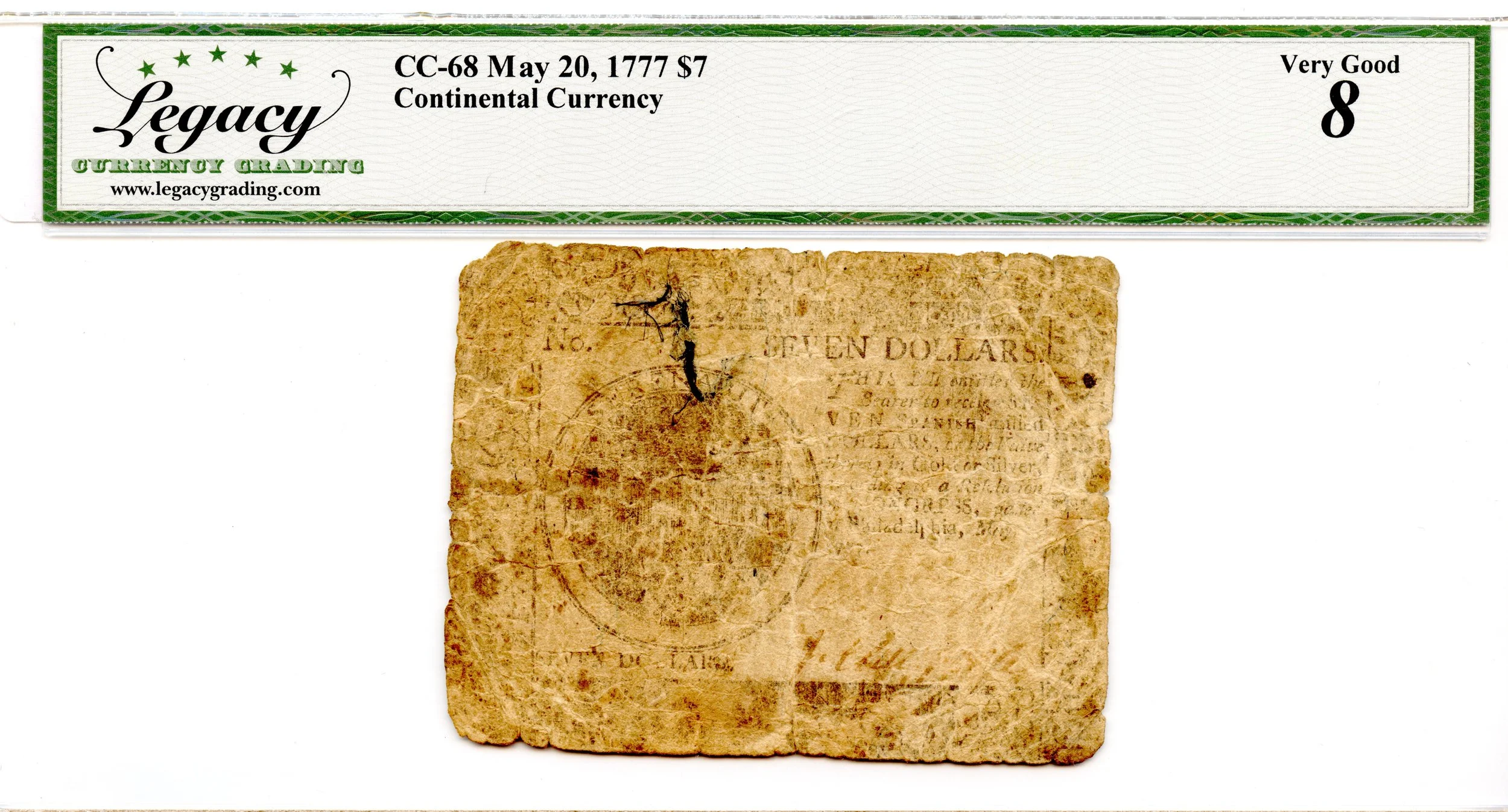 Continental Currency Fr#CC-68 May 20, 1777 $7 Legacy VG-8 *Scarce Issue*