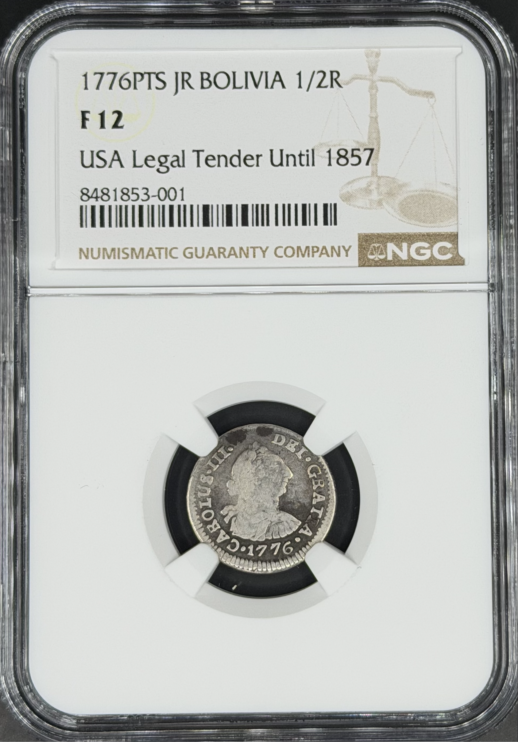1776 PTS-JR 1/2 Real Spanish Colonial Bolivia, Potosi NGC F-12 *U.S. Legal Tender*