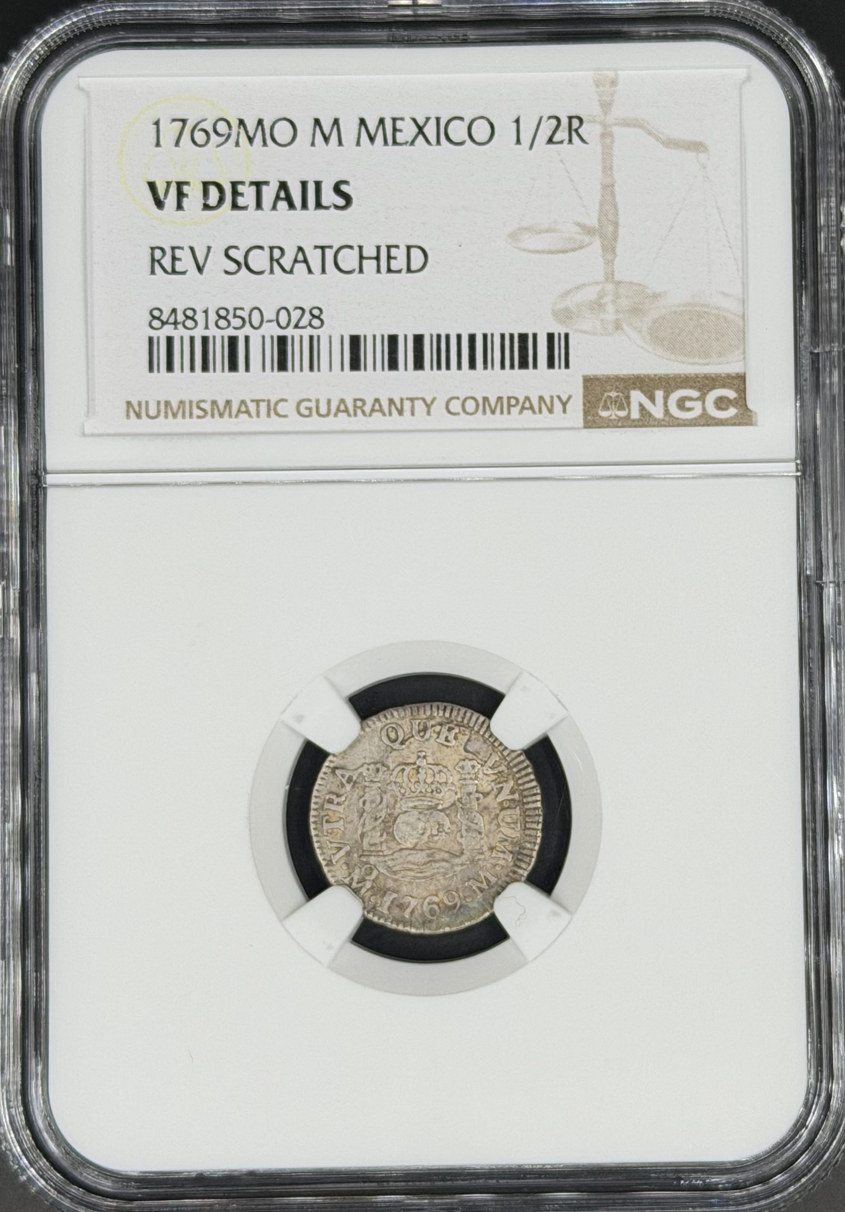 1769 Mo-M 1/2 Real Pillar Minor Spanish Colonial Mexico NGC VF *U.S. Legal Tender*