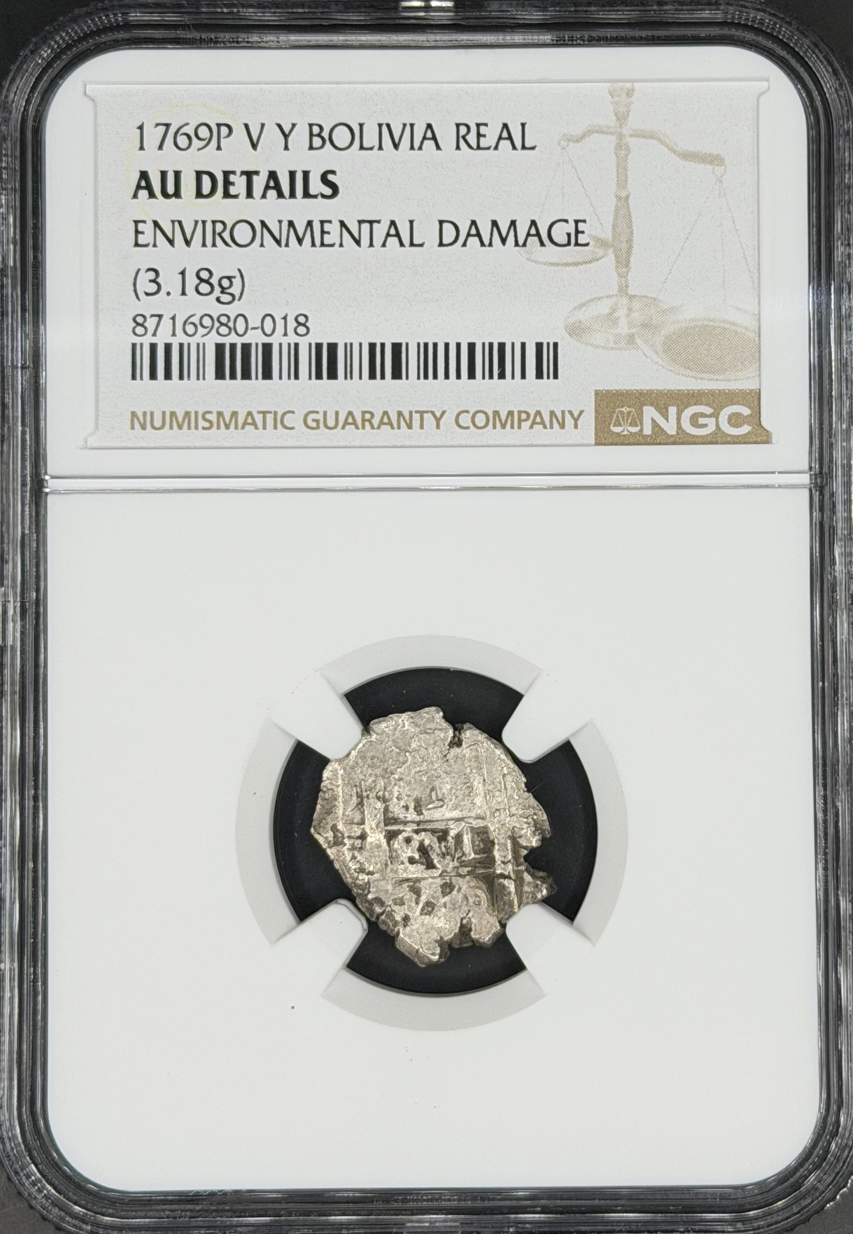 1769 P-VY 1 Real Cob Spanish Colonial Bolivia, Potosi NGC AU *U.S. Legal Tender*